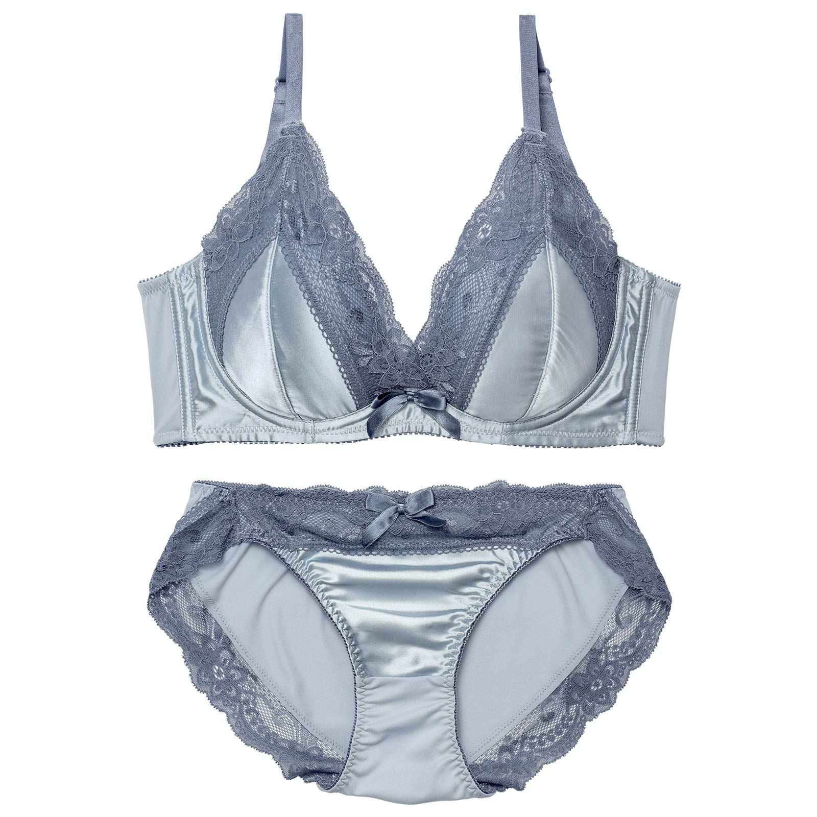 3/3再販!ダスティサテンレース育乳脇高ブラジャー&フルバックショーツ
