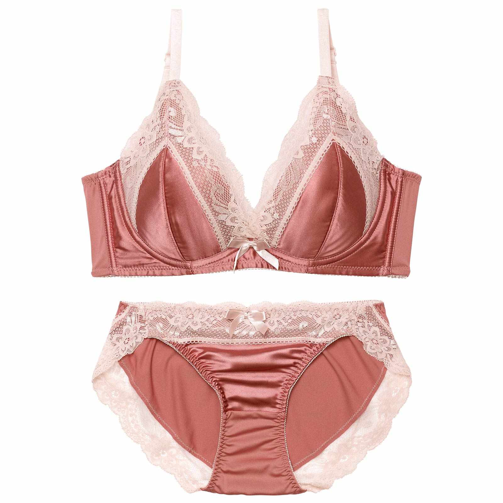 ダスティサテンレース育乳脇高ブラジャー&フルバックショーツ