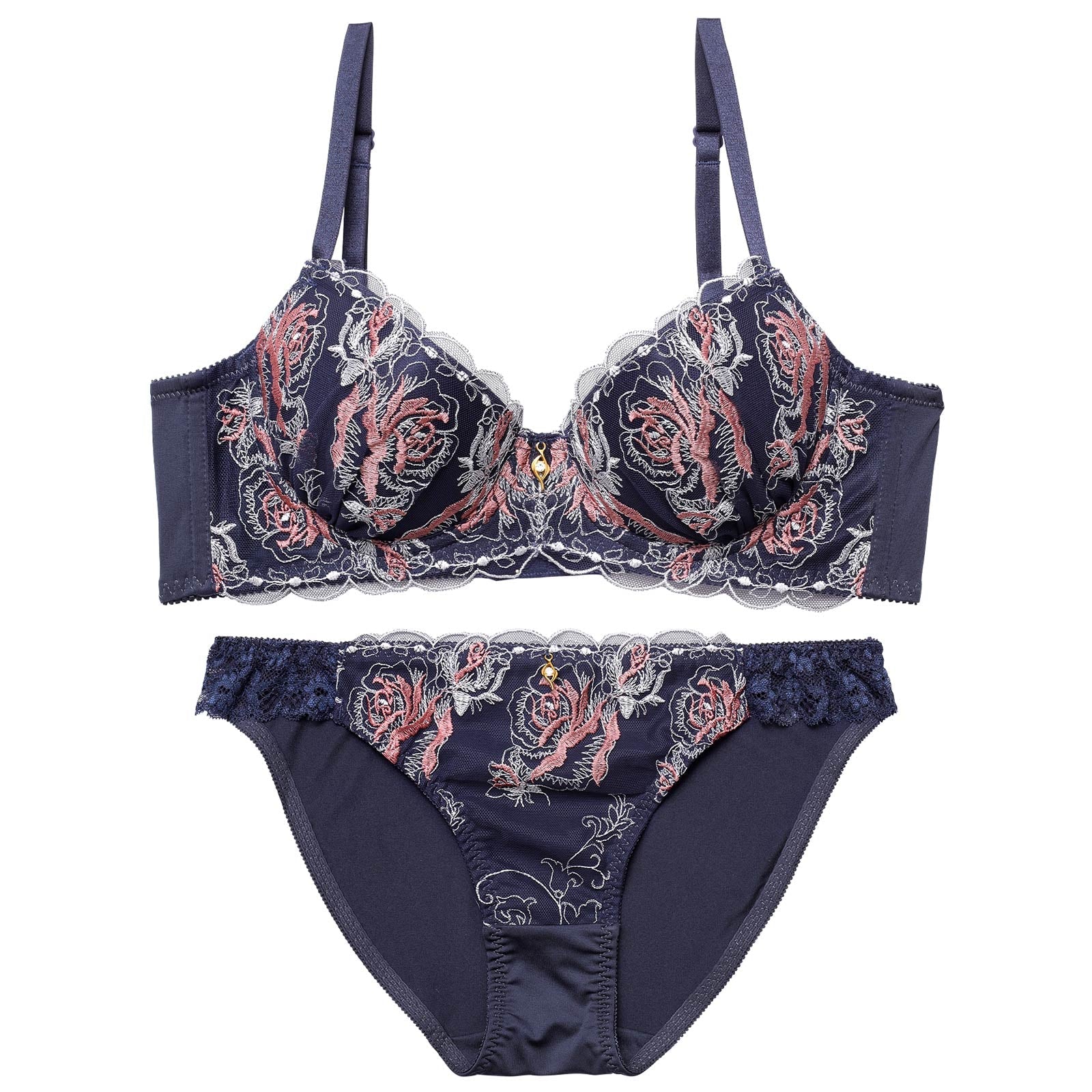 スカラップフィーユローズ育乳脇高ブラジャー&フルバックショーツ