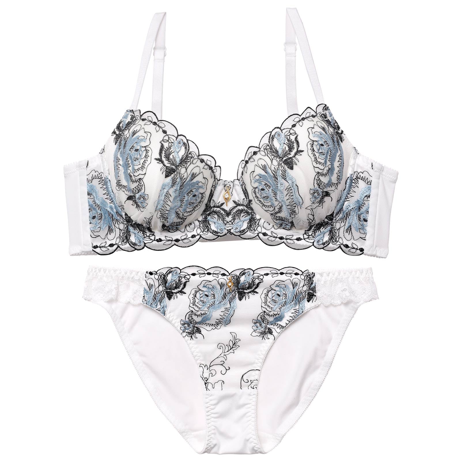 スカラップフィーユローズ育乳脇高ブラジャー&フルバックショーツ