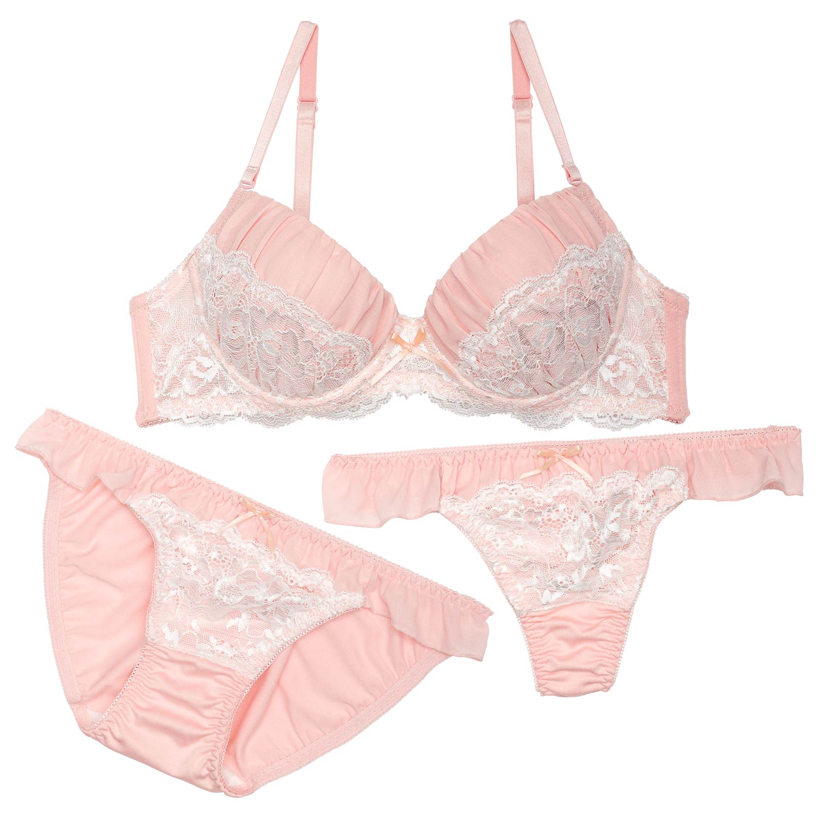 【3点セット】チュールロゼットレースブラジャー&フルバック&Tバックショーツ - 【公式】247Lingerie