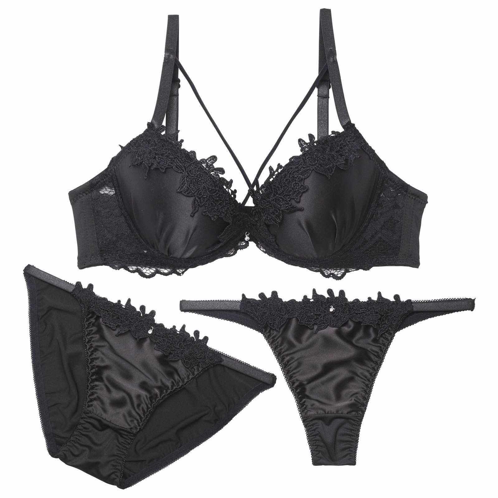 【3点セット】フラワーケミカルレースコードブラジャー&フルバック&Tバックショーツ - 【公式】247Lingerie