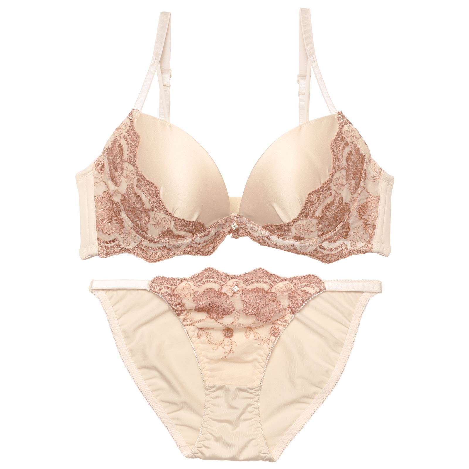 ダスティーフルールマットサテンブラジャー&フルバックショーツ