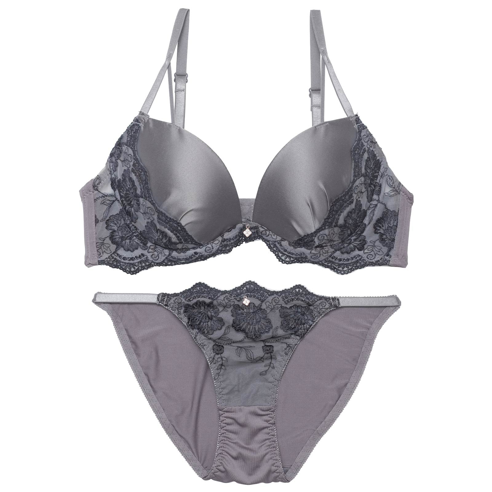 ダスティーフルールマットサテンブラジャー&フルバックショーツ