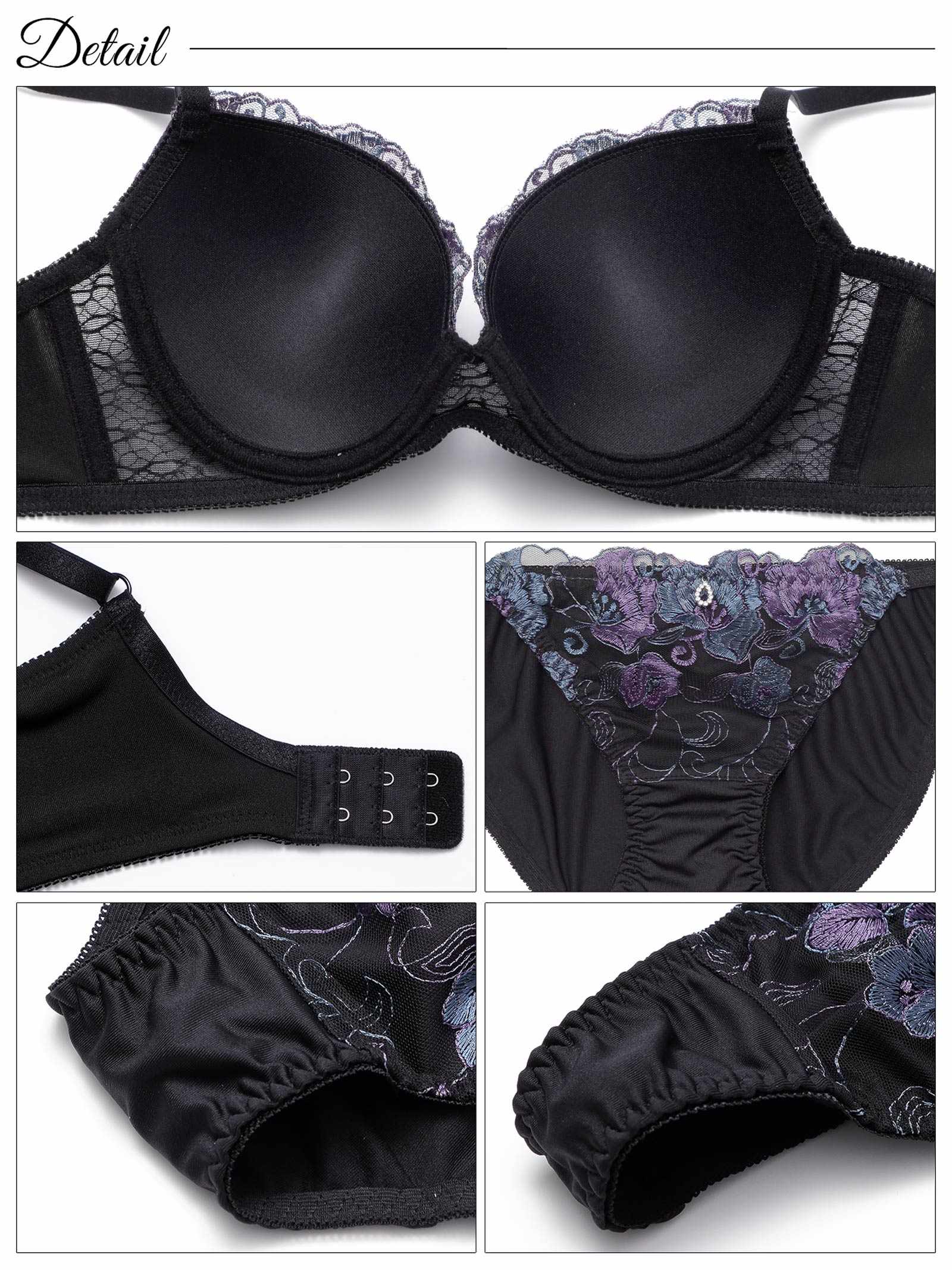 4/14新作!【3点セット】マーベラスフルールエンブロイダリー育乳脇高ブラジャー&フルバック&Tバックショーツ