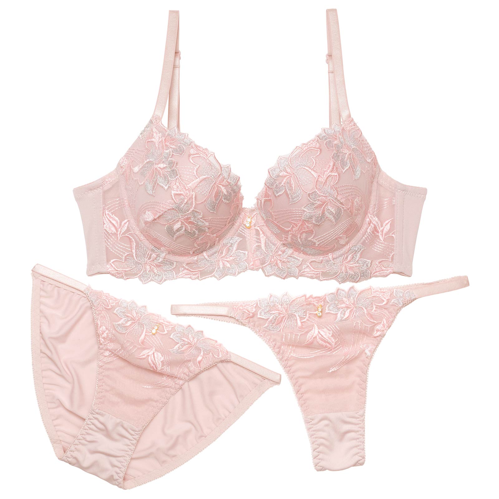 【3点セット】ミスティックアイビーフラワー育乳脇高ブラジャー&フルバック&Tバックショーツ