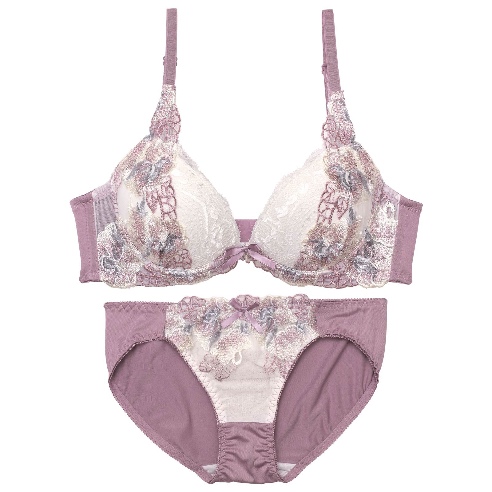 ノーブルフルールエンブロイダリー育乳脇高ブラジャー&フルバックショーツ