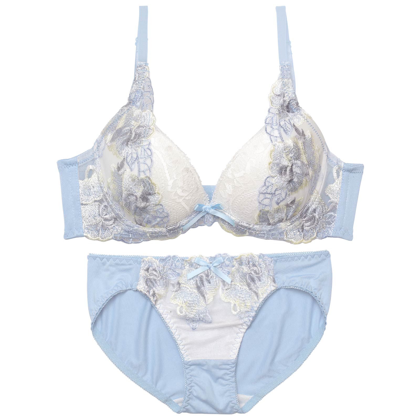 ノーブルフルールエンブロイダリー育乳脇高ブラジャー&フルバックショーツ