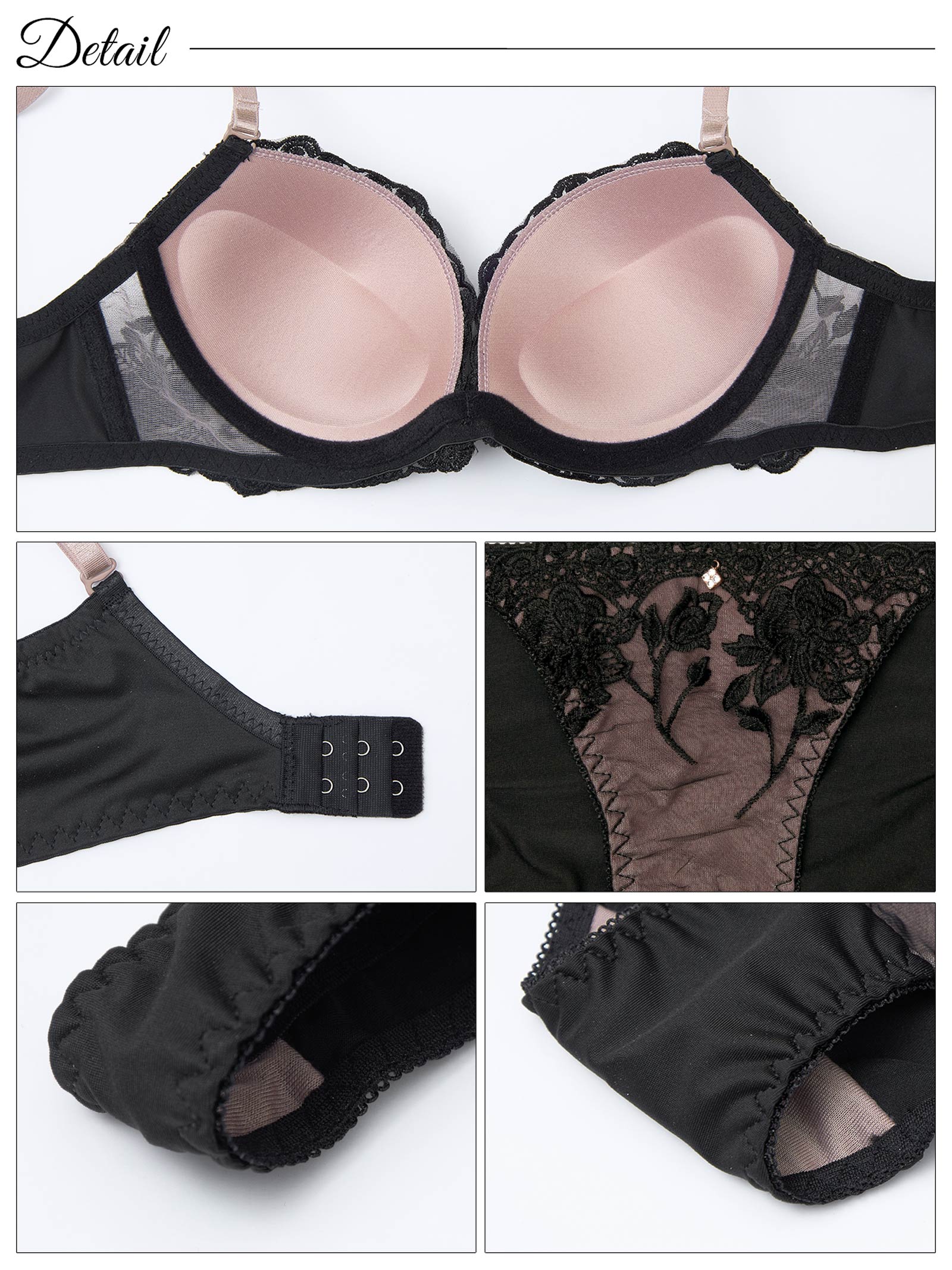4/11新作!【かとゆり着用】【3点セット】フルールアーチノワール育乳脇高ブラジャー&フルバック&Tバックショーツ