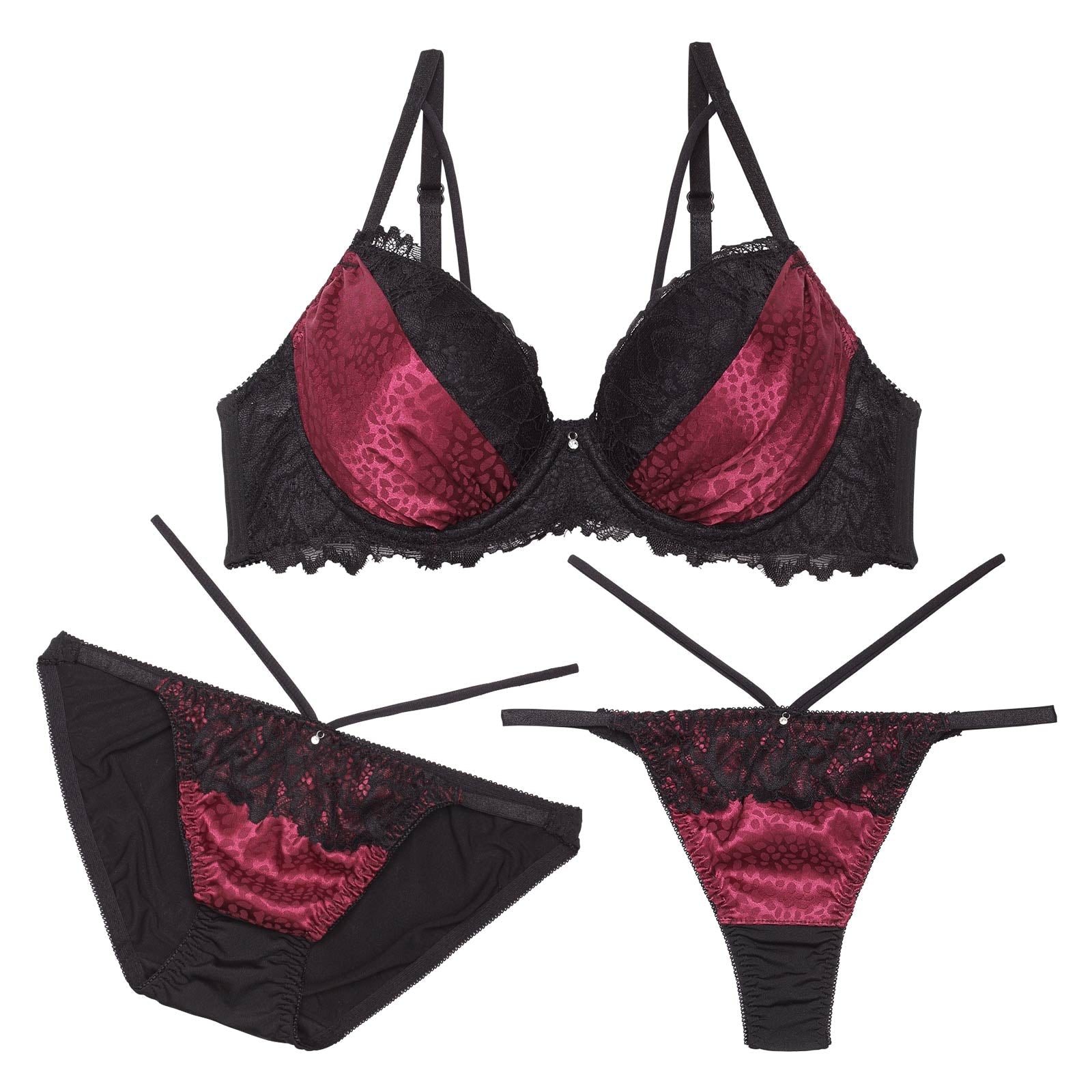 【三上悠亜着用】【3点セット】グロスレオパードストリングブラジャー&フルバック&Tバックショーツ