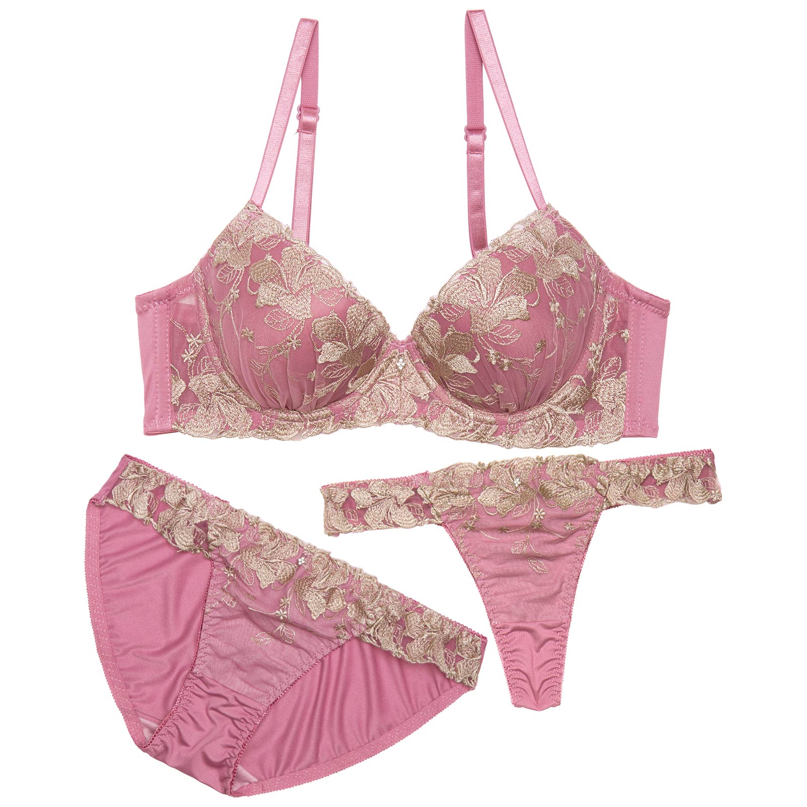 【3点セット】【GHIサイズ】ビューティフルダスティリリー育乳脇高ブラジャー&フルバック&Tバックショーツ