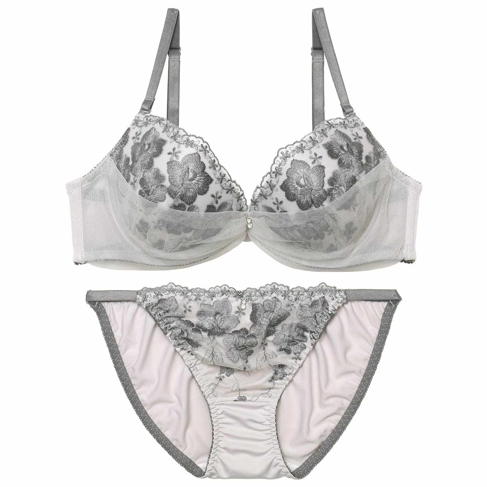 スカラップフルーロンチュールブラジャー&フルバックショーツ