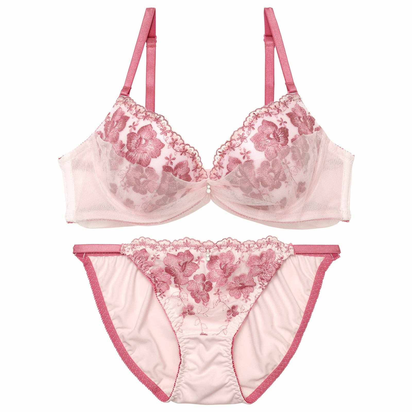 スカラップフルーロンチュールブラジャー&フルバックショーツ