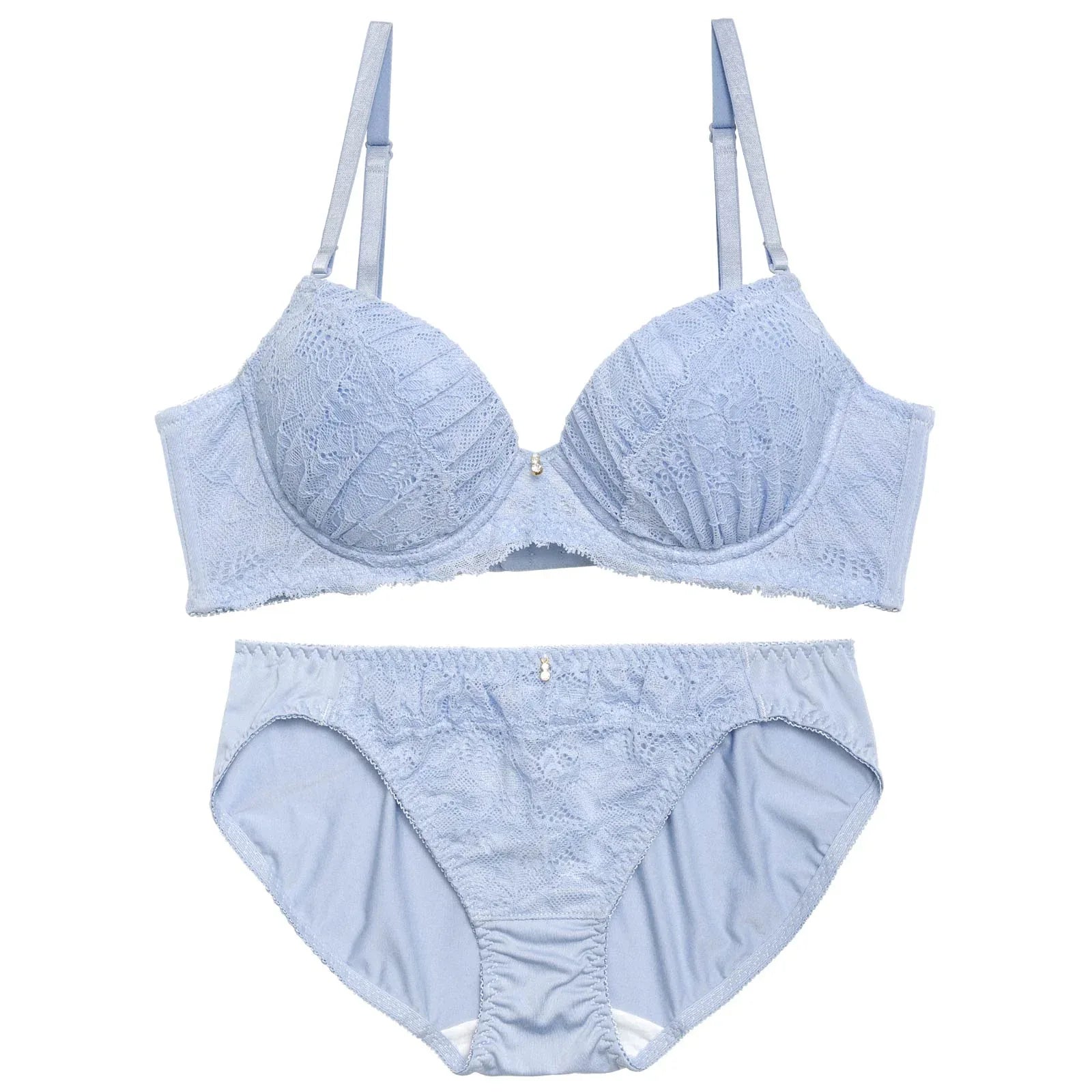ロマンティックプリーツレース育乳脇高ブラジャー&バック透けフルバックショーツ - 【公式】247Lingerie
