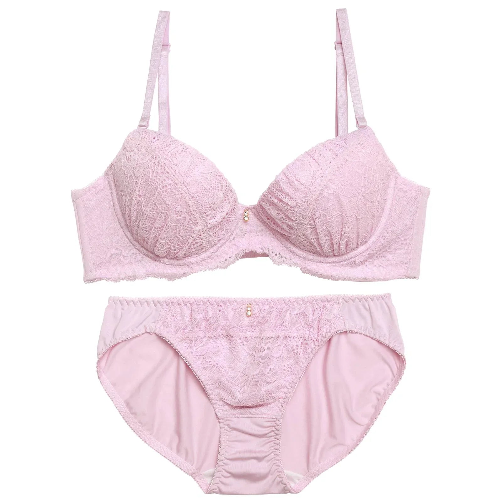 ロマンティックプリーツレース育乳脇高ブラジャー&バック透けフルバックショーツ - 【公式】247Lingerie