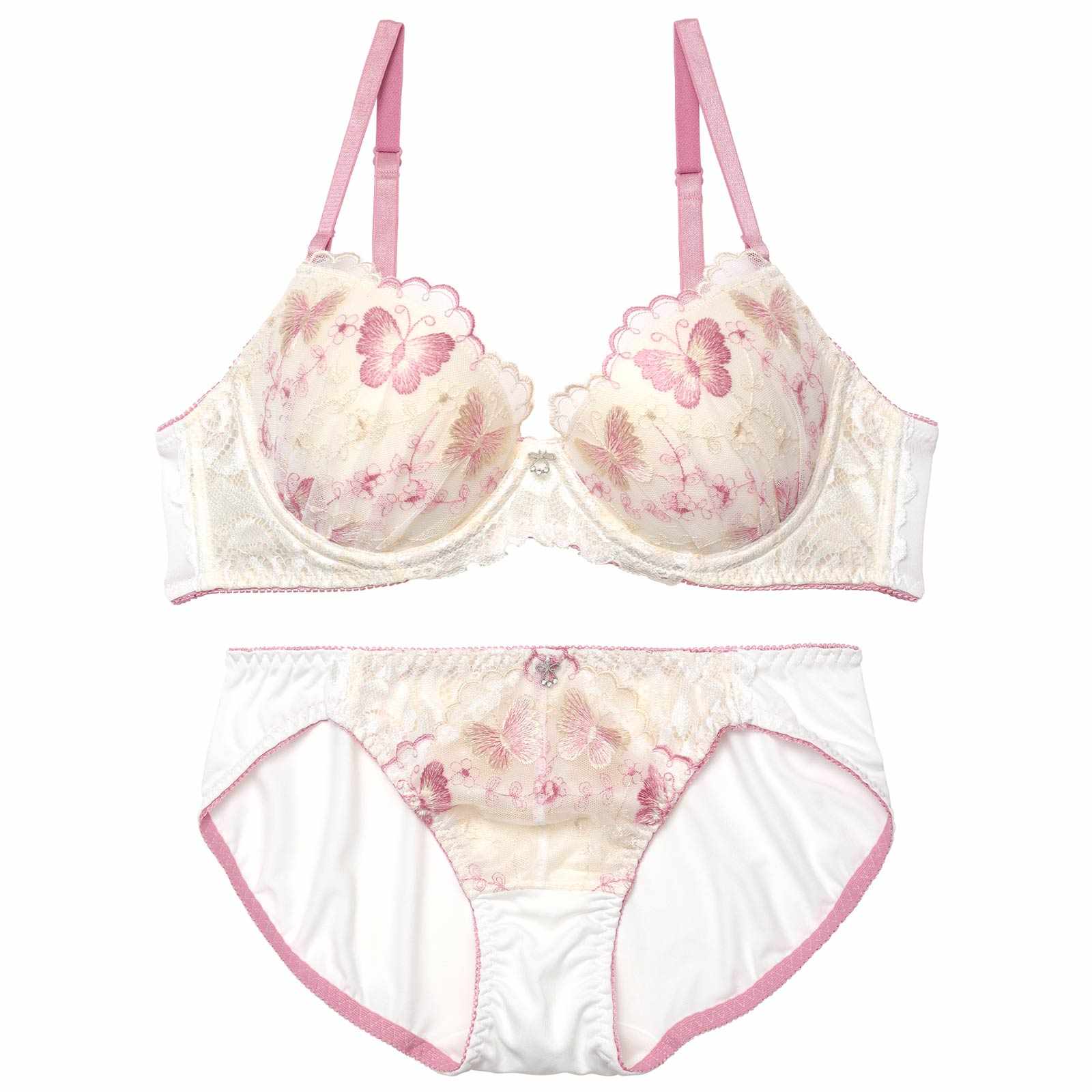 スカラップフェミニンバタフライブラジャー&フルバックショーツ