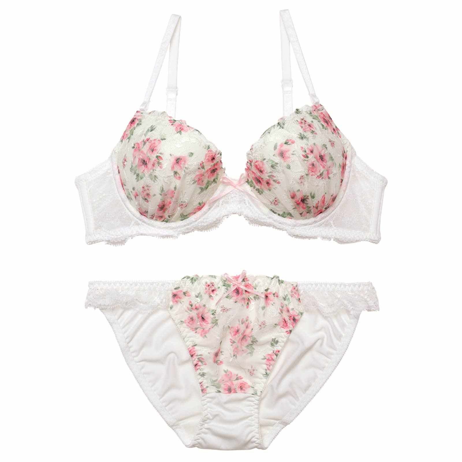 ピュアレース水彩フラワーブラジャー&フルバックショーツ