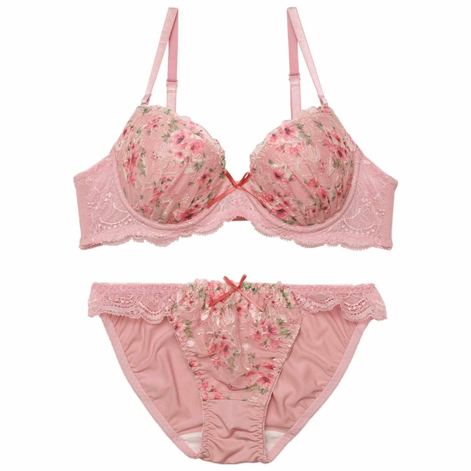ピュアレース水彩フラワーブラジャー&フルバックショーツ