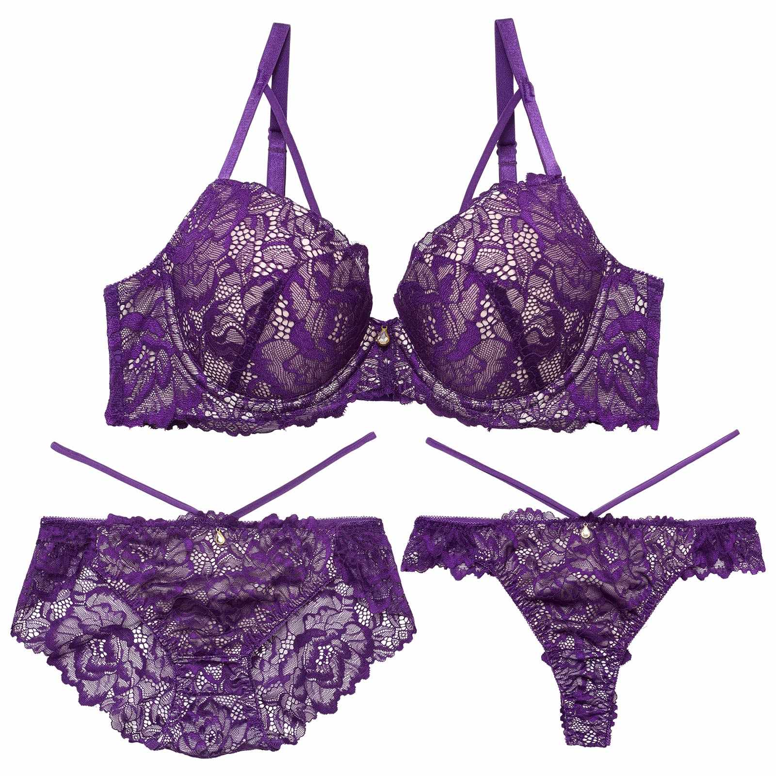 【三上悠亜着用】【3点セット】ディープブロッサムコードブラジャー&バック透けフルバック&Tバックショーツ