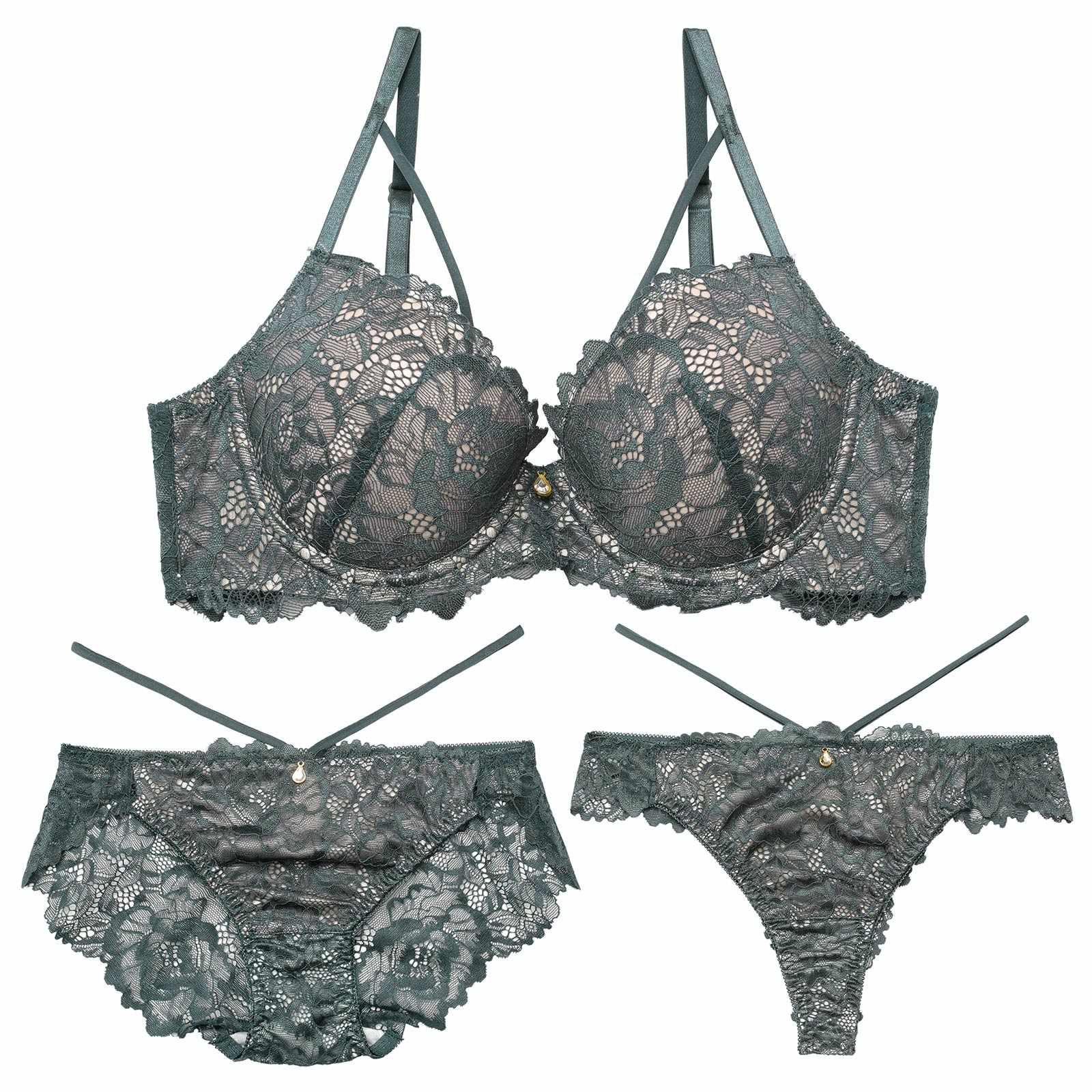 【三上悠亜着用】【3点セット】ディープブロッサムコードブラジャー&バック透けフルバック&Tバックショーツ