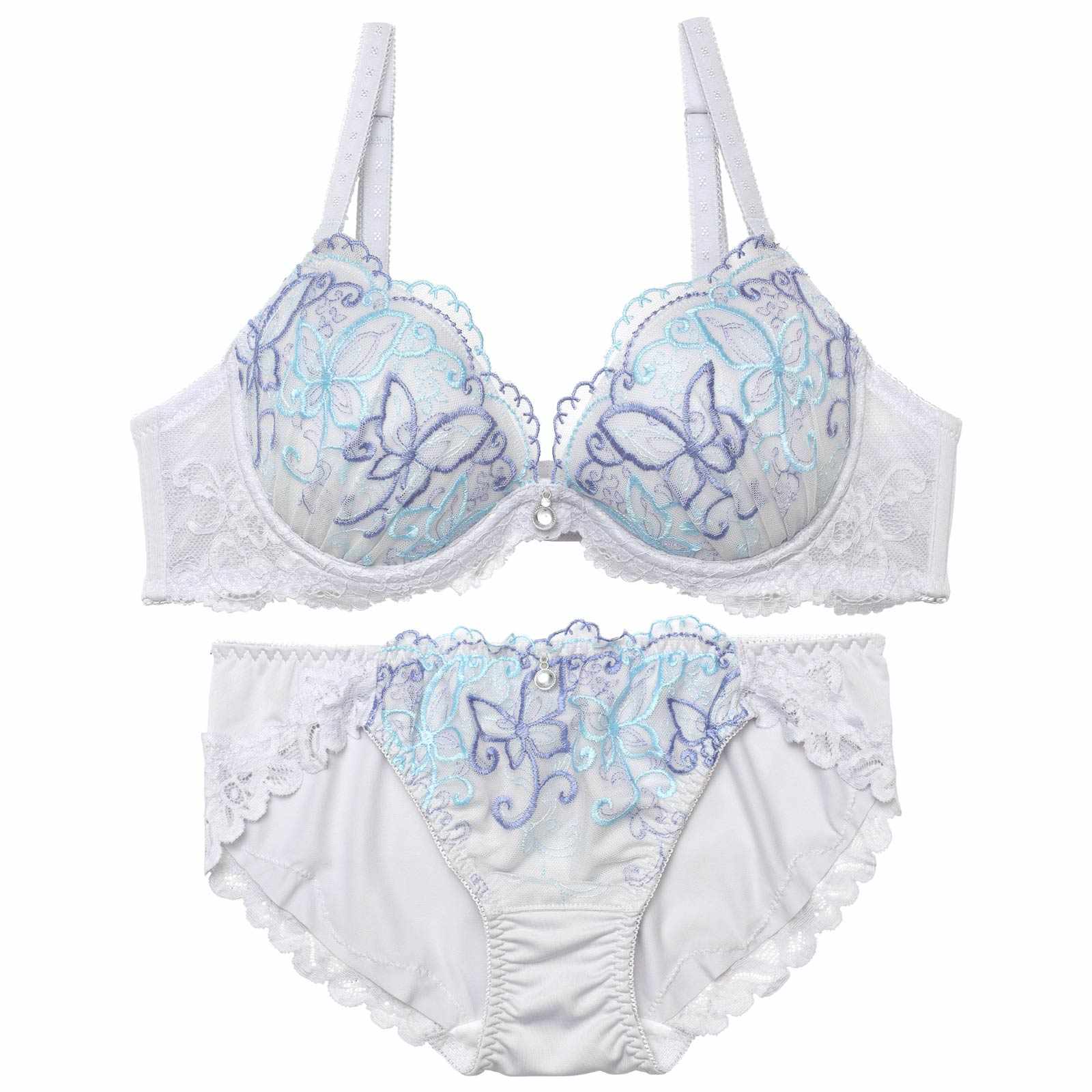 スイートバタフライレースブラジャー&フルバックショーツ