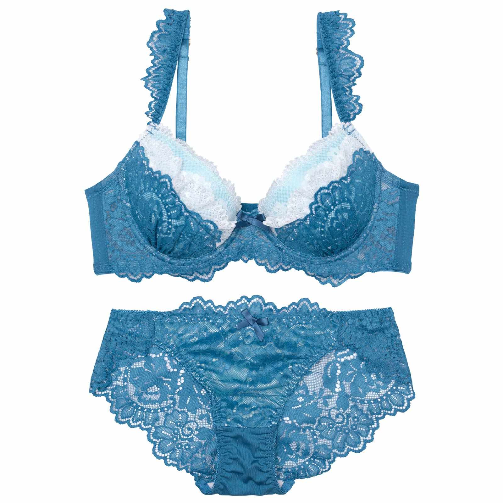 フェミニンプティレースラジャー&バック透けフルバックショーツ