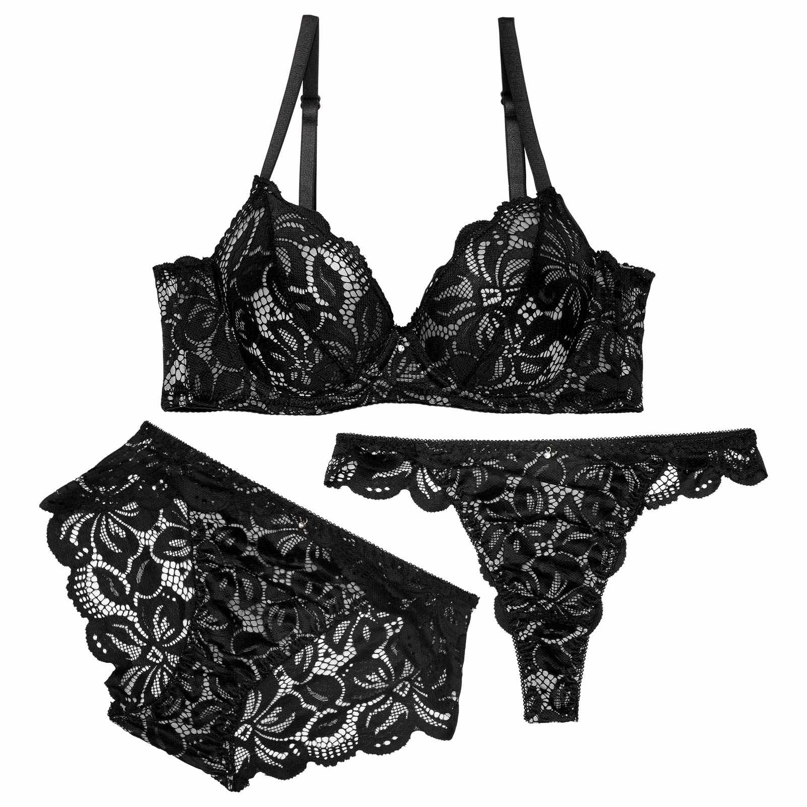 【3点セット】グロリアスレーシーブルーム育乳脇高ブラジャー&バック透けフルバック&Tバックショーツ