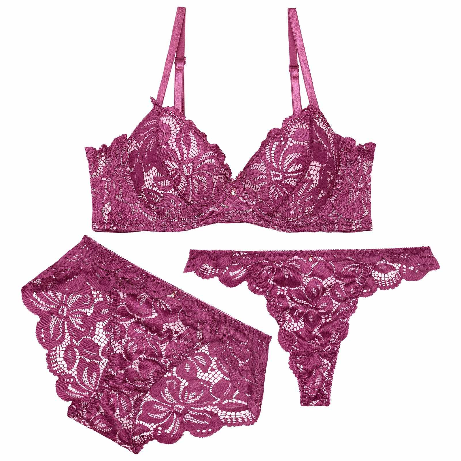 【3点セット】グロリアスレーシーブルーム育乳脇高ブラジャー&バック透けフルバック&Tバックショーツ