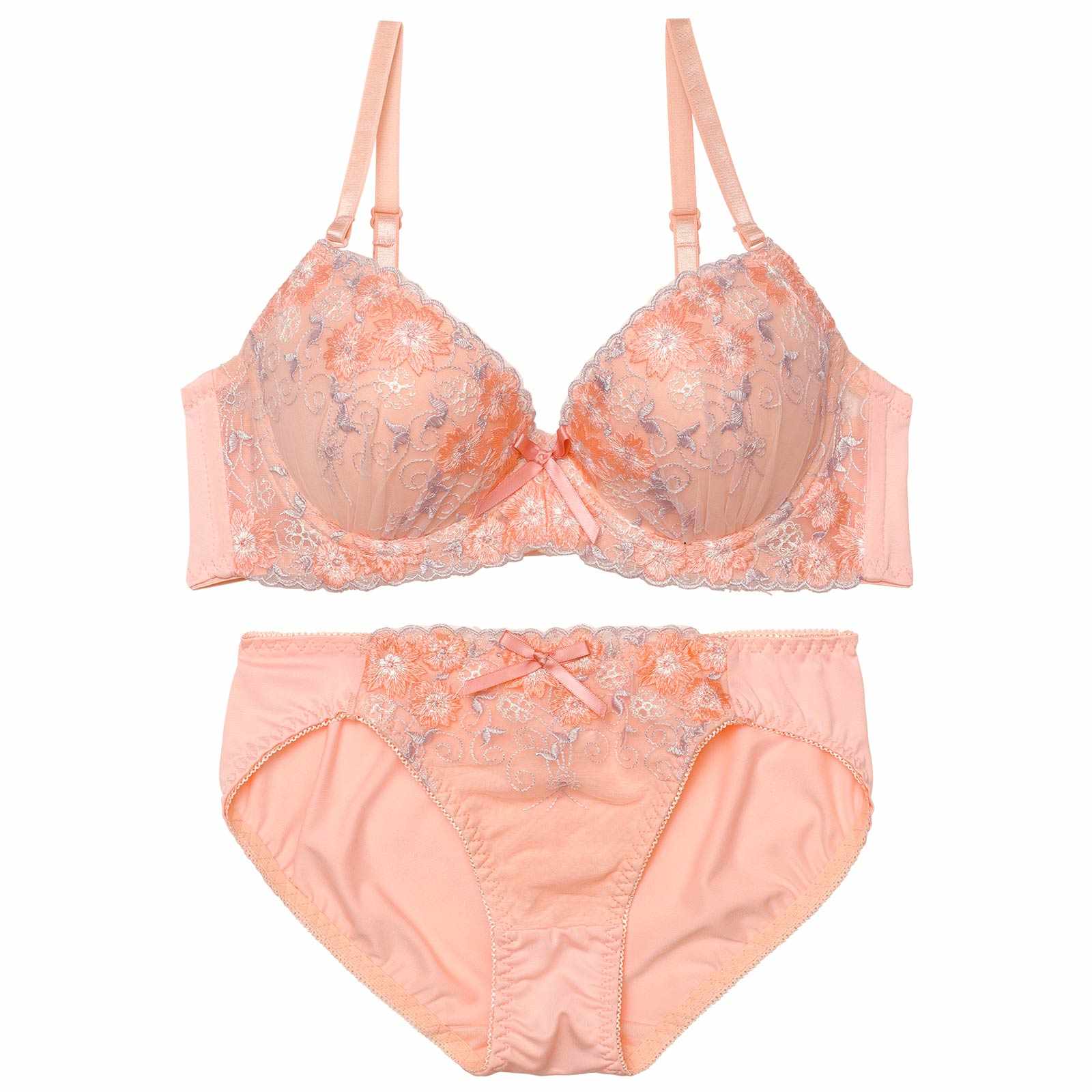 フェミニンブライトフラワーブラジャー&フルバックショーツ