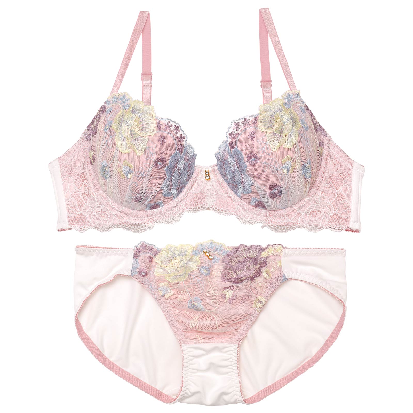 バイカラーフローラルレースブラジャー&フルバックショーツ