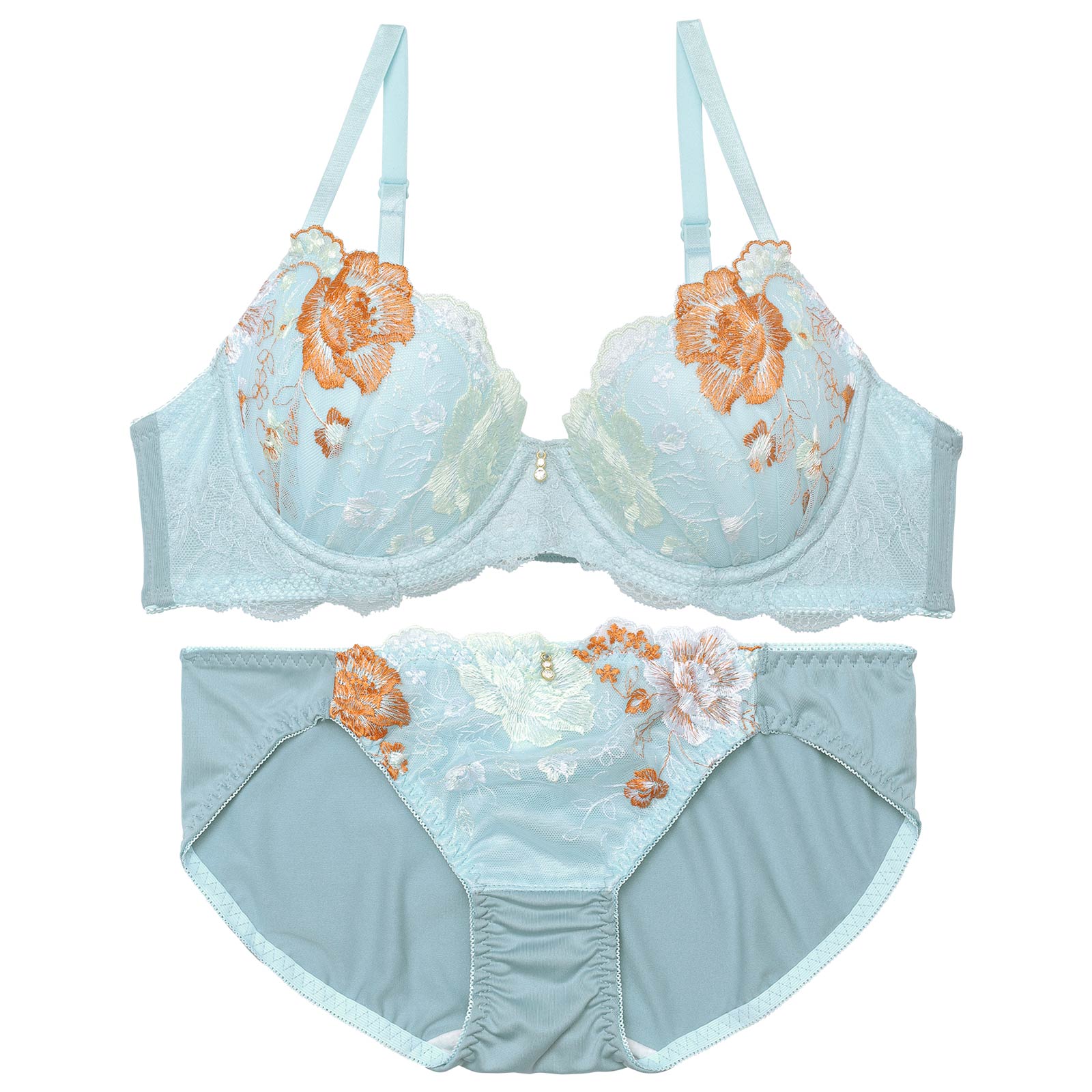 バイカラーフローラルレースブラジャー&フルバックショーツ