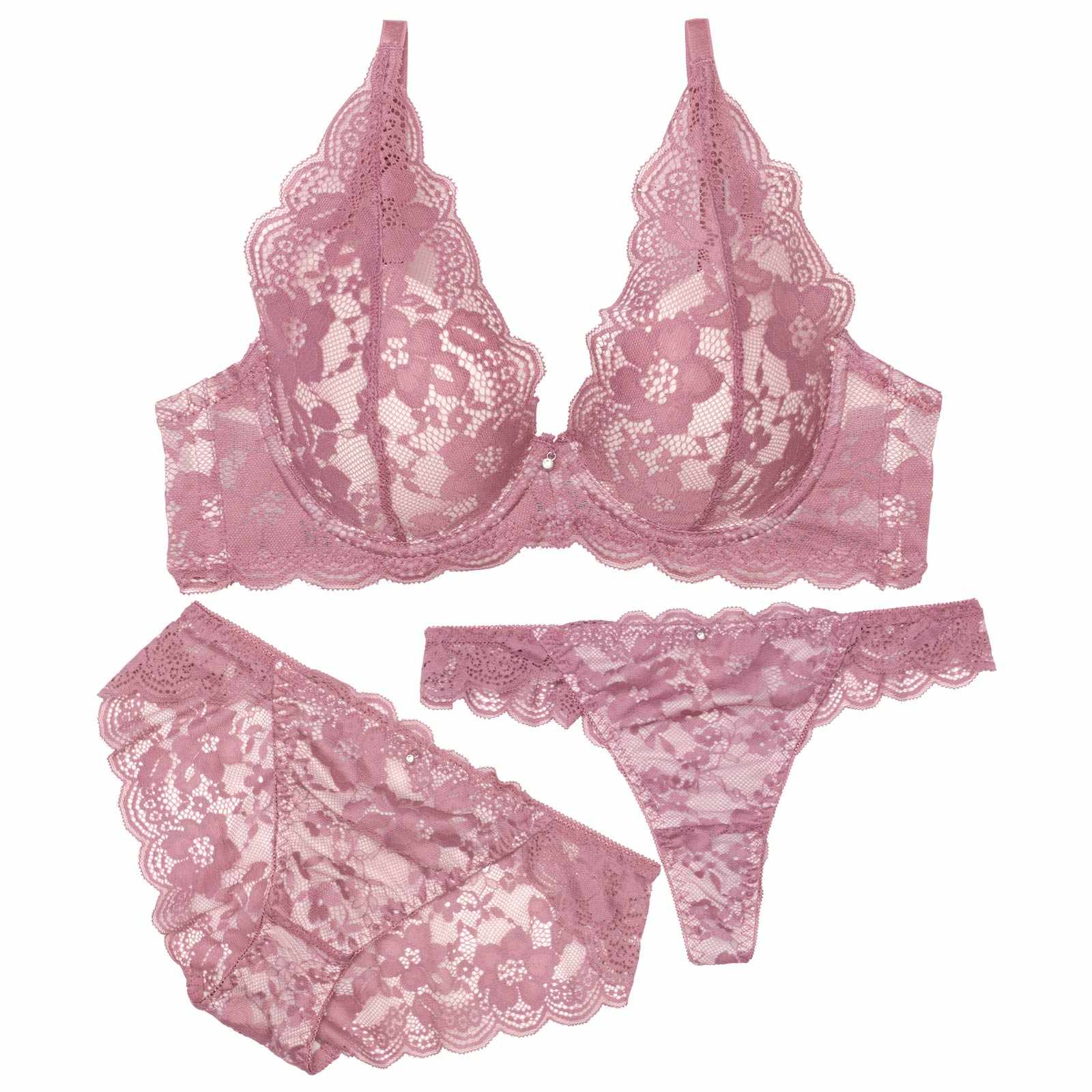 【3点セット】ブルームエレガントレースブラジャー&バック透けフルバック&Tバックショーツ