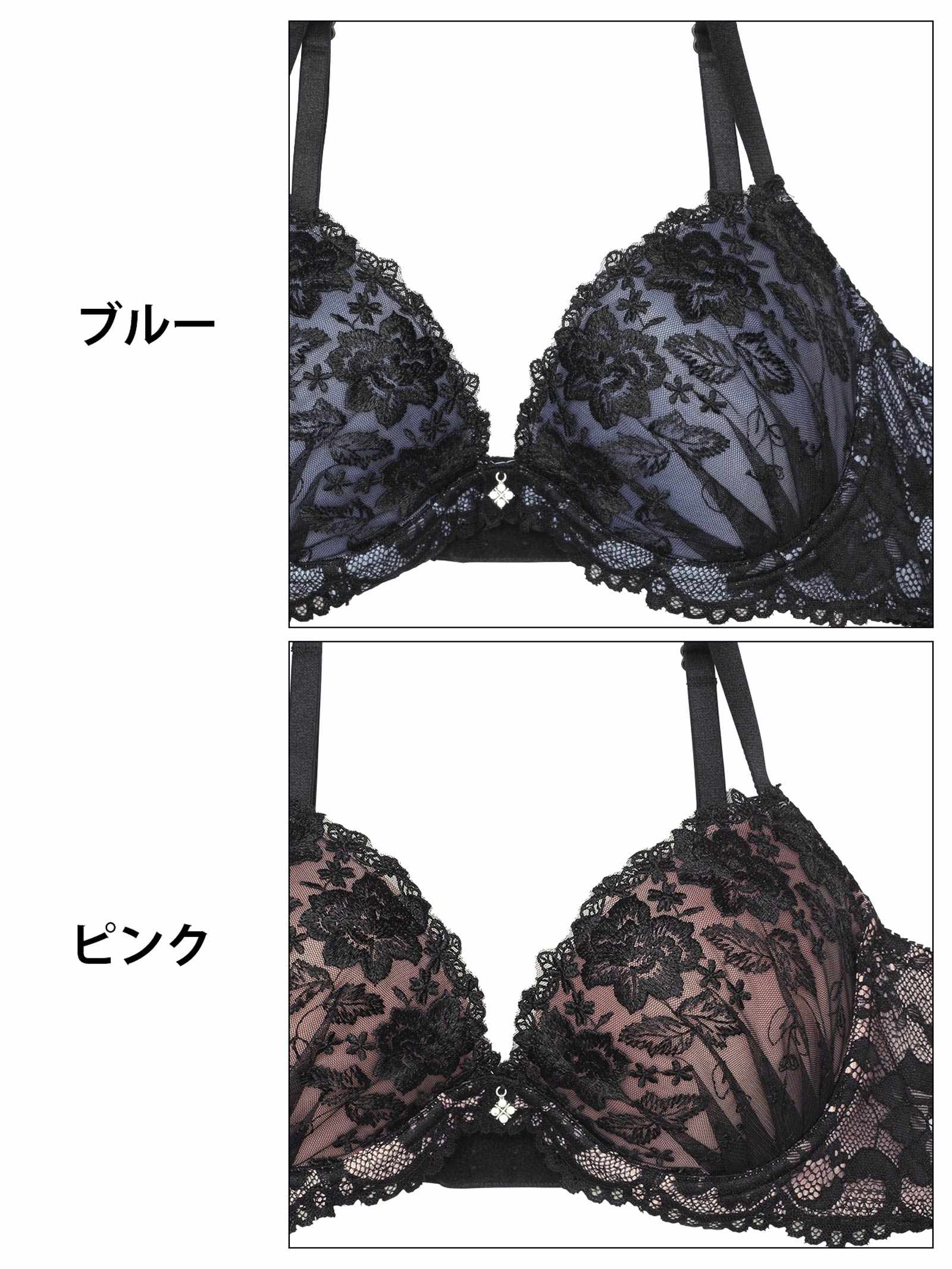 5/21新作!【3点セット】【GHIサイズ】エレガンスダークフラワー育乳脇高ブラジャー&フルバック&Tバックショーツ