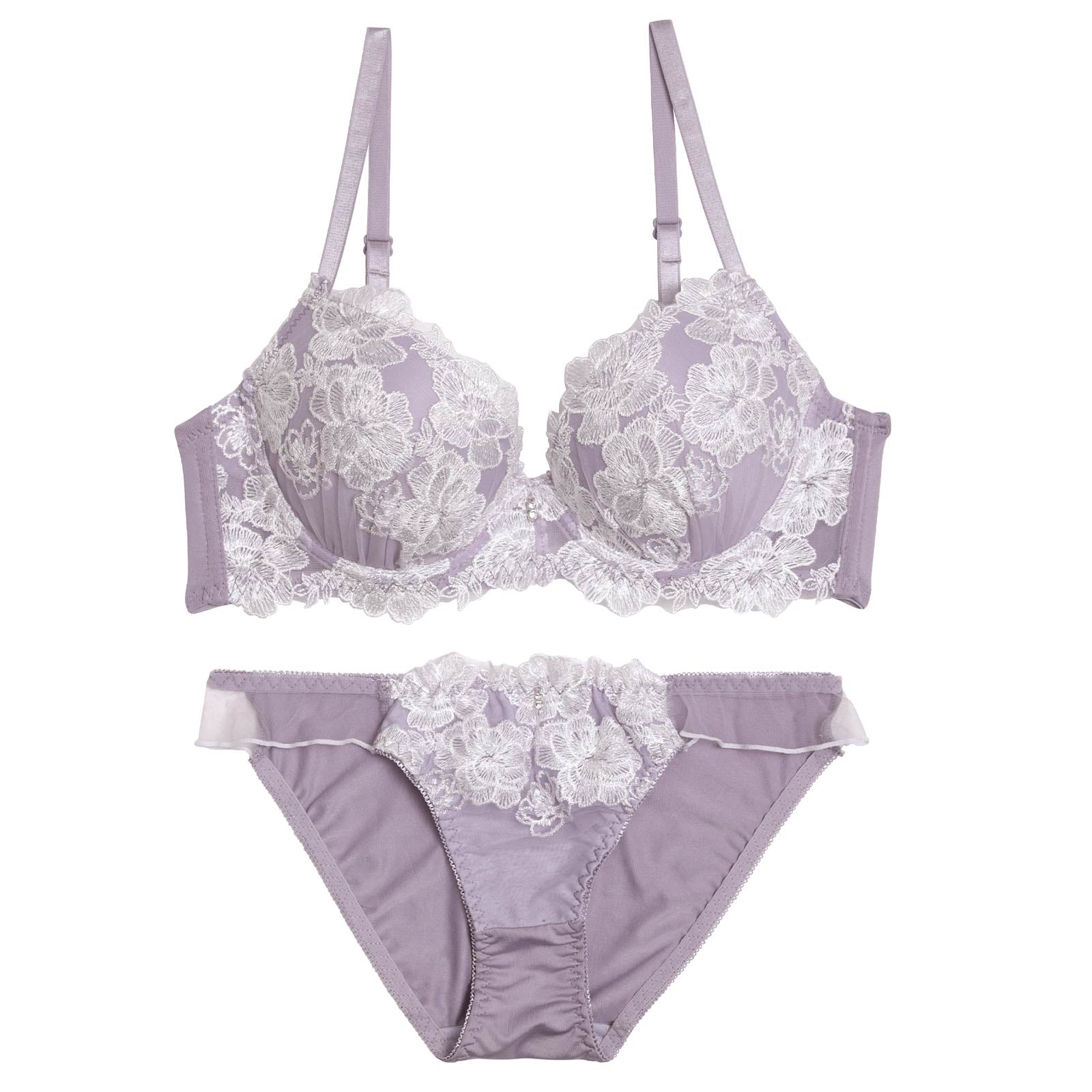 フローラルモーヴチュールブラジャー&フルバックショーツ