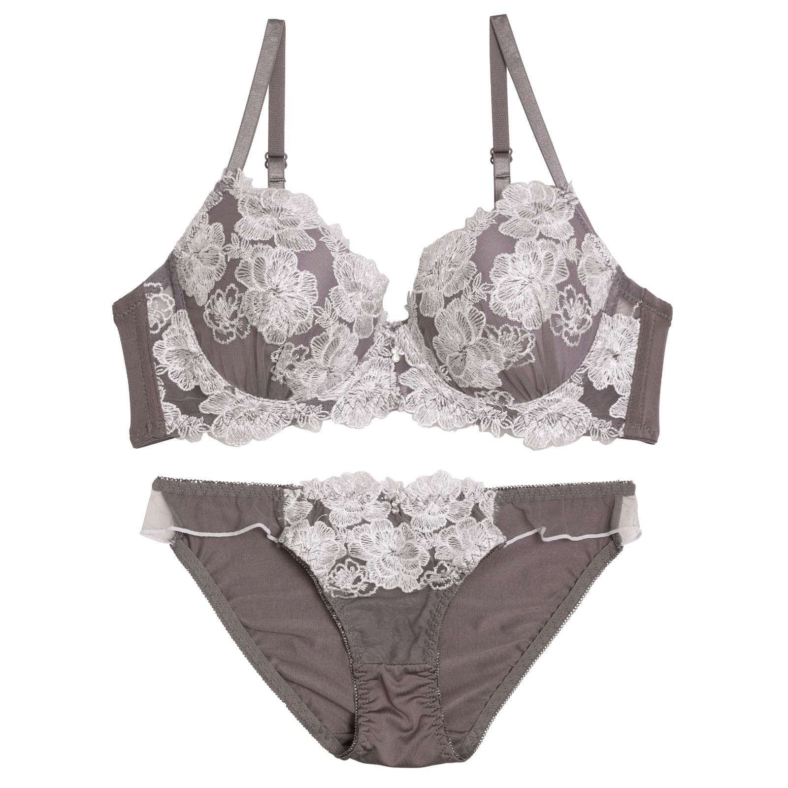 フローラルモーヴチュールブラジャー&フルバックショーツ