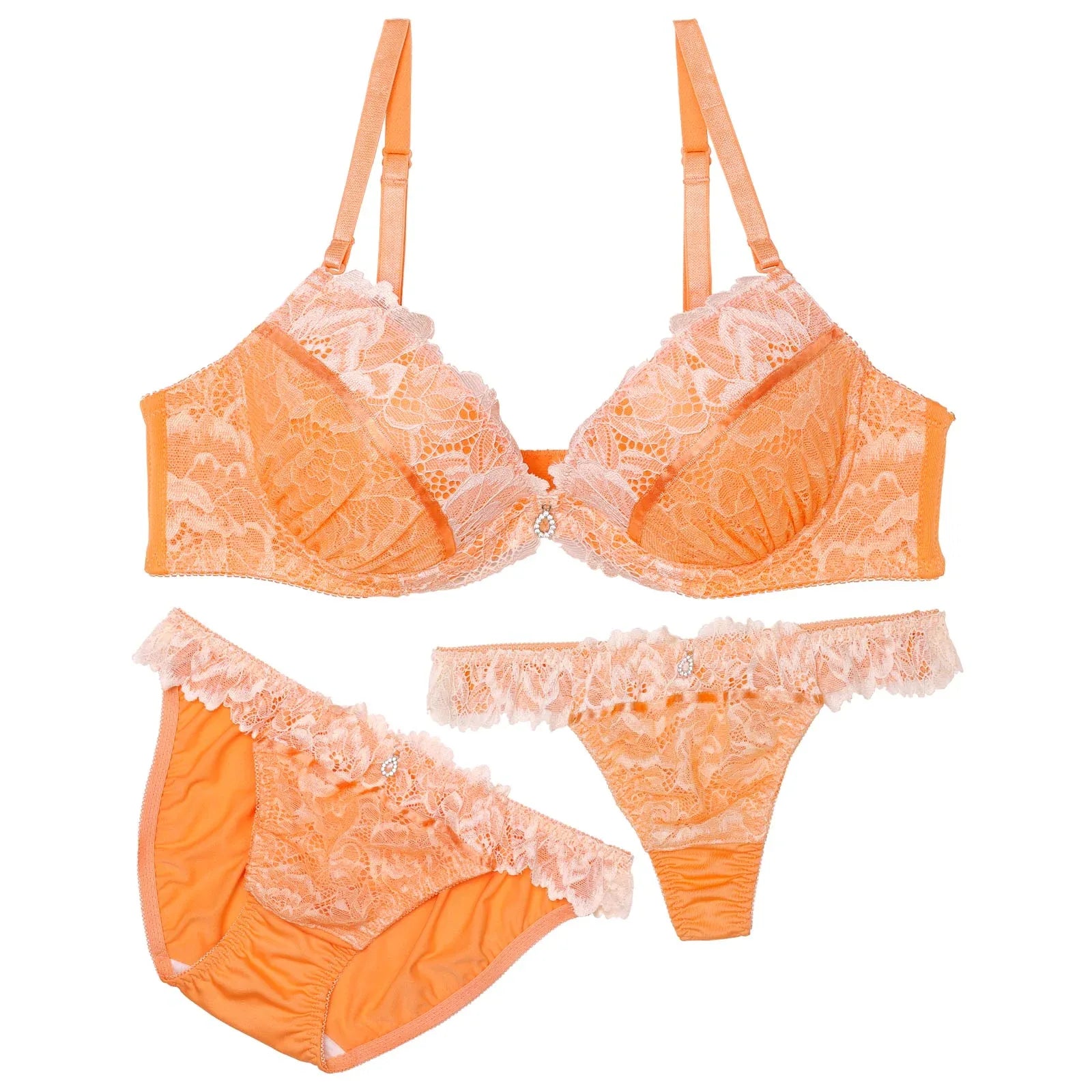 【3点セット】ブリリアントフレッシュレーシィブラジャー&フルバック&Tバックショーツ