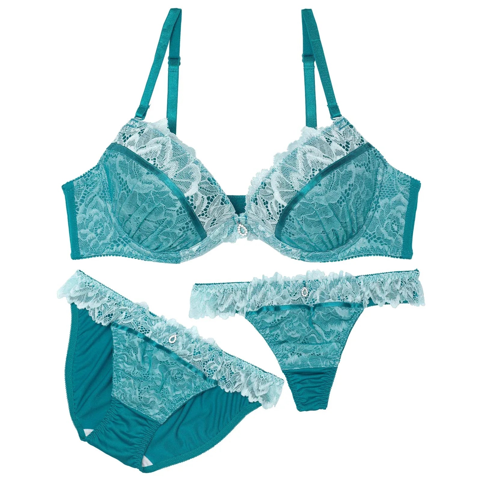 【3点セット】ブリリアントフレッシュレーシィブラジャー&フルバック&Tバックショーツ