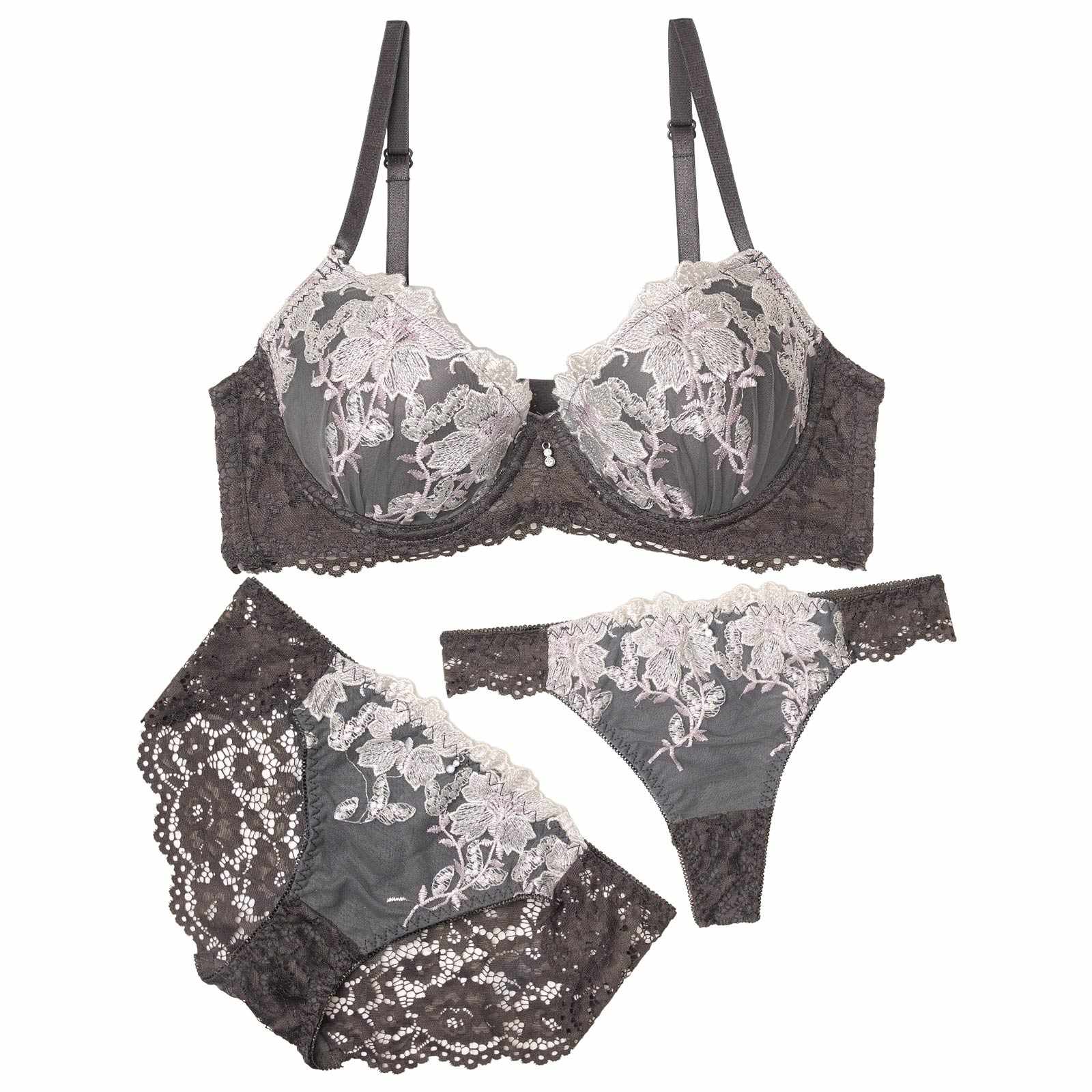 【3点セット】ラフィネフルールレースラジャー&バック透けフルバック&Tバックショーツ