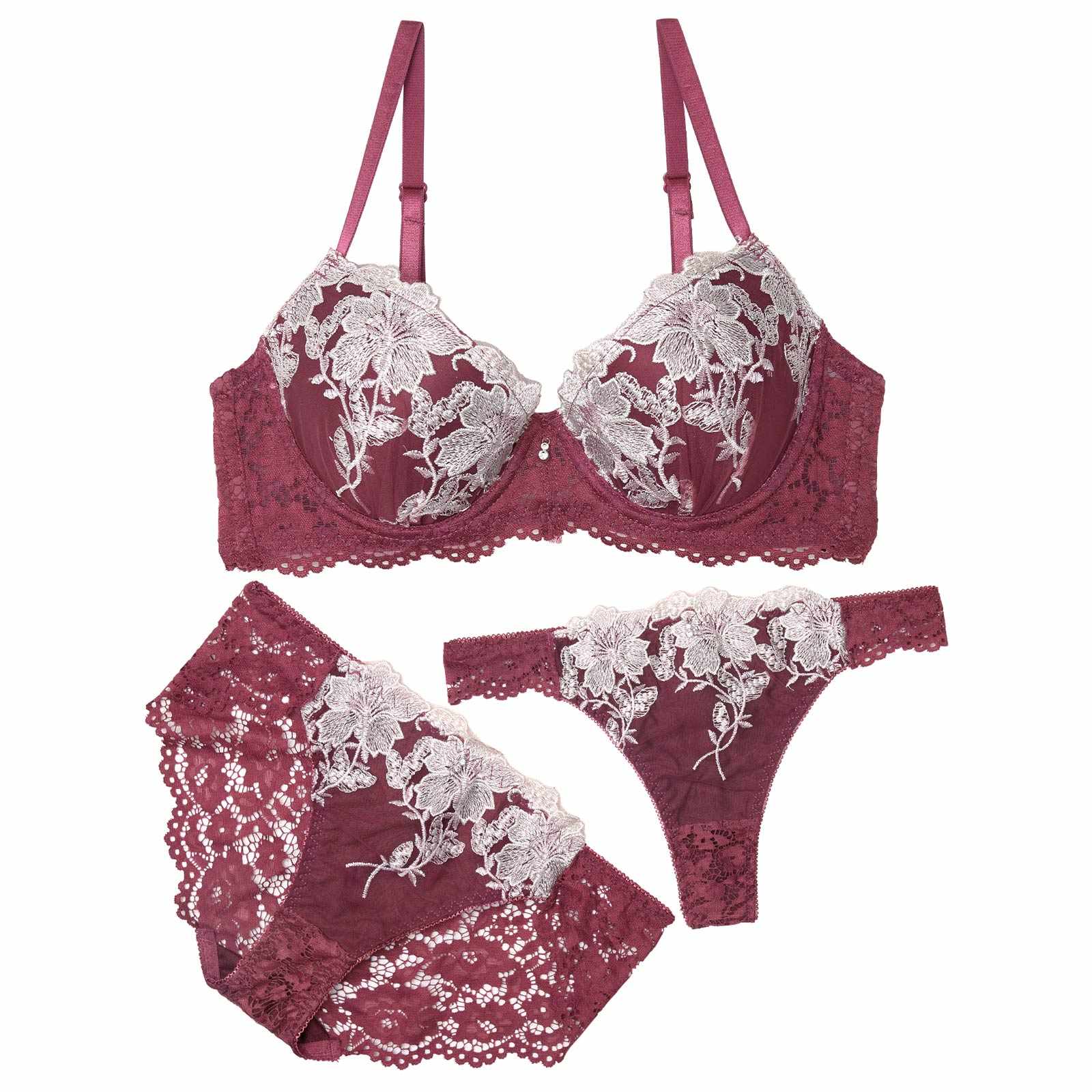 【3点セット】ラフィネフルールレースラジャー&バック透けフルバック&Tバックショーツ