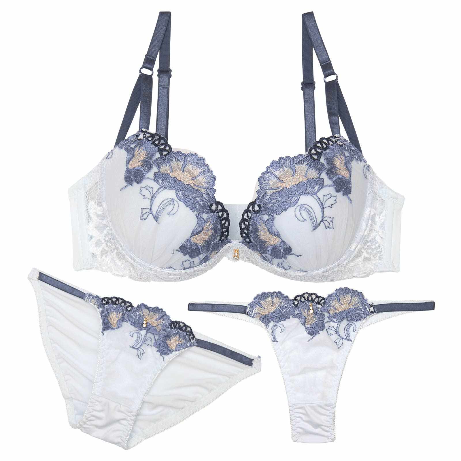 【3点セット】グレースシャインブルームブラジャー&フルバック&Tバックショーツ