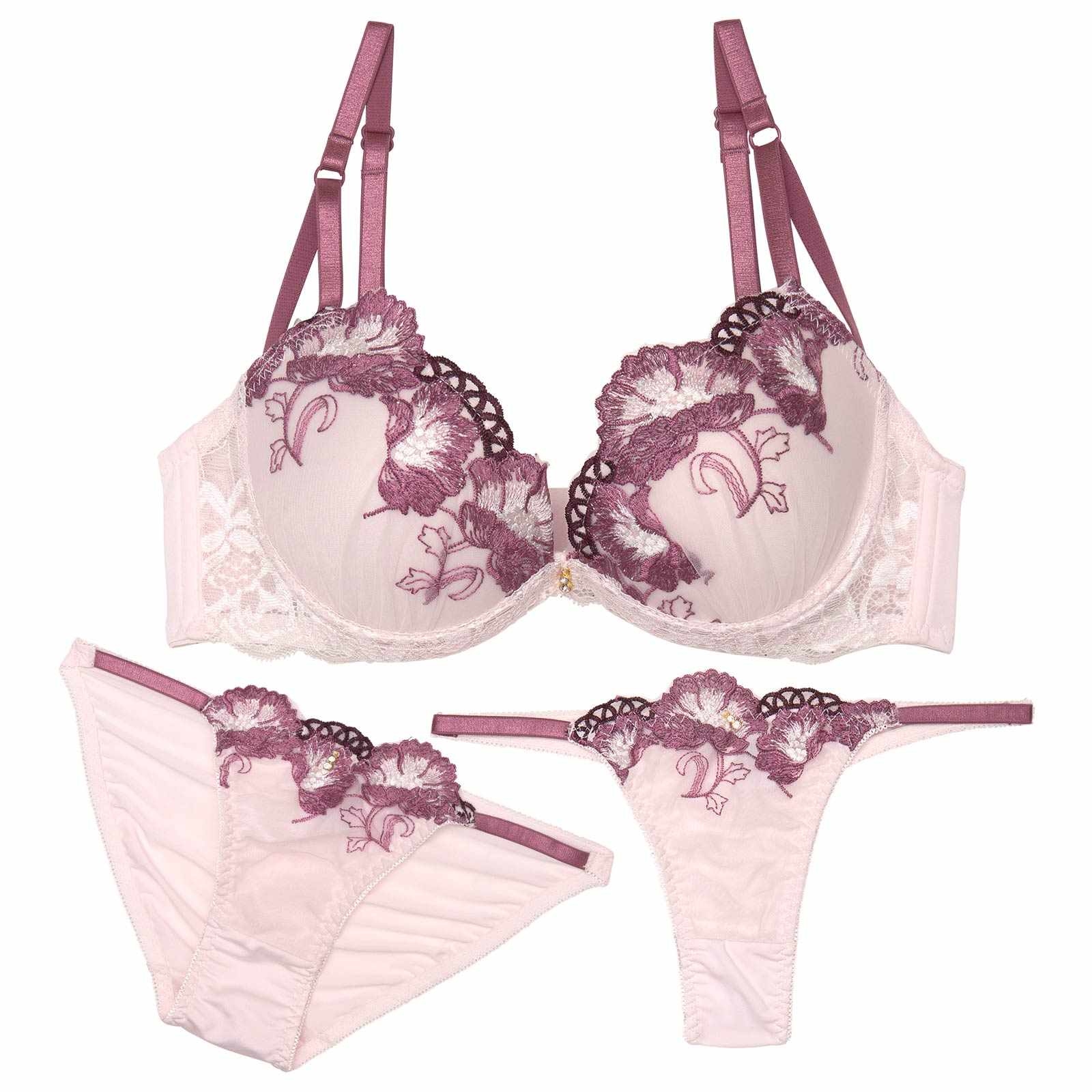 【3点セット】グレースシャインブルームブラジャー&フルバック&Tバックショーツ