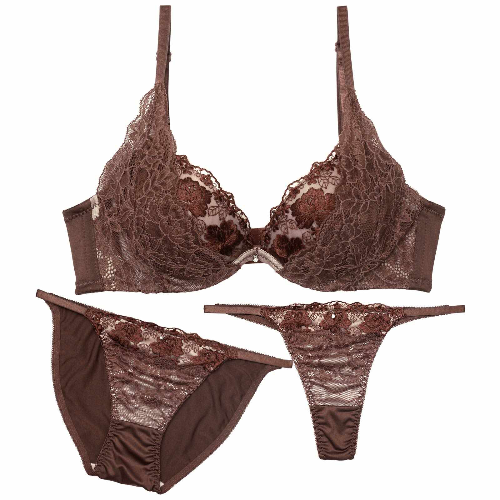 【3点セット】【GHIサイズ】トワイライトレースフラワー育乳脇高ブラジャー&フルバック&Tバックショーツ