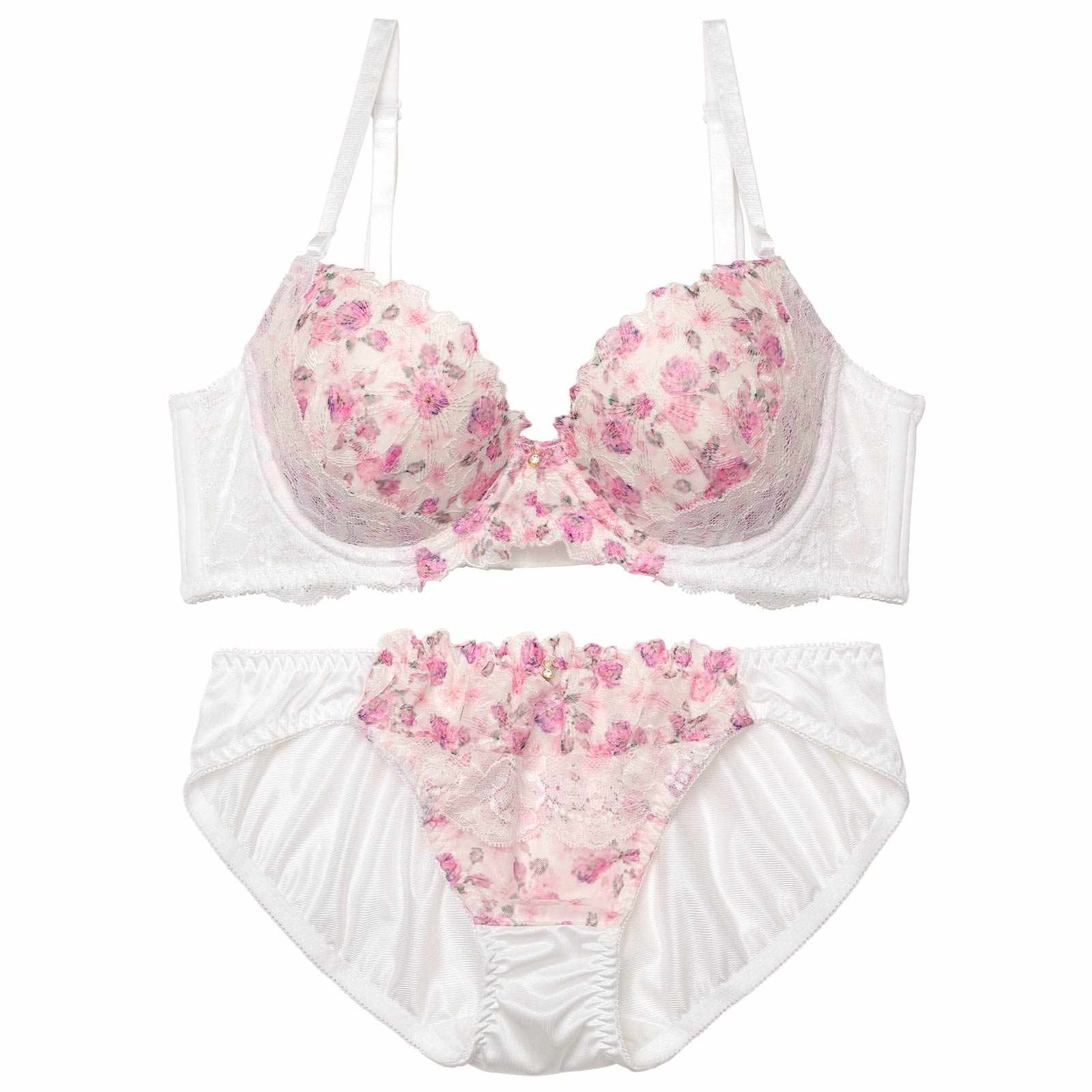 ミスティー水彩レース育乳脇高ブラジャー&フルバックショーツ