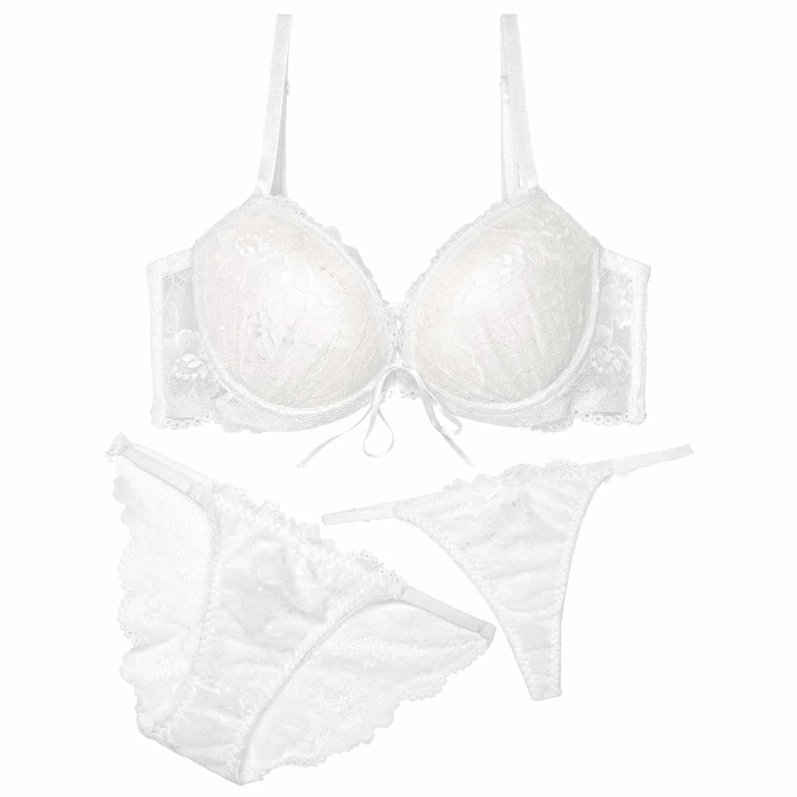 【かとゆり着用】【3点セット】エレガンスレースアップ育乳脇高ブラジャー&バック透けフルバック&Tバックショーツ