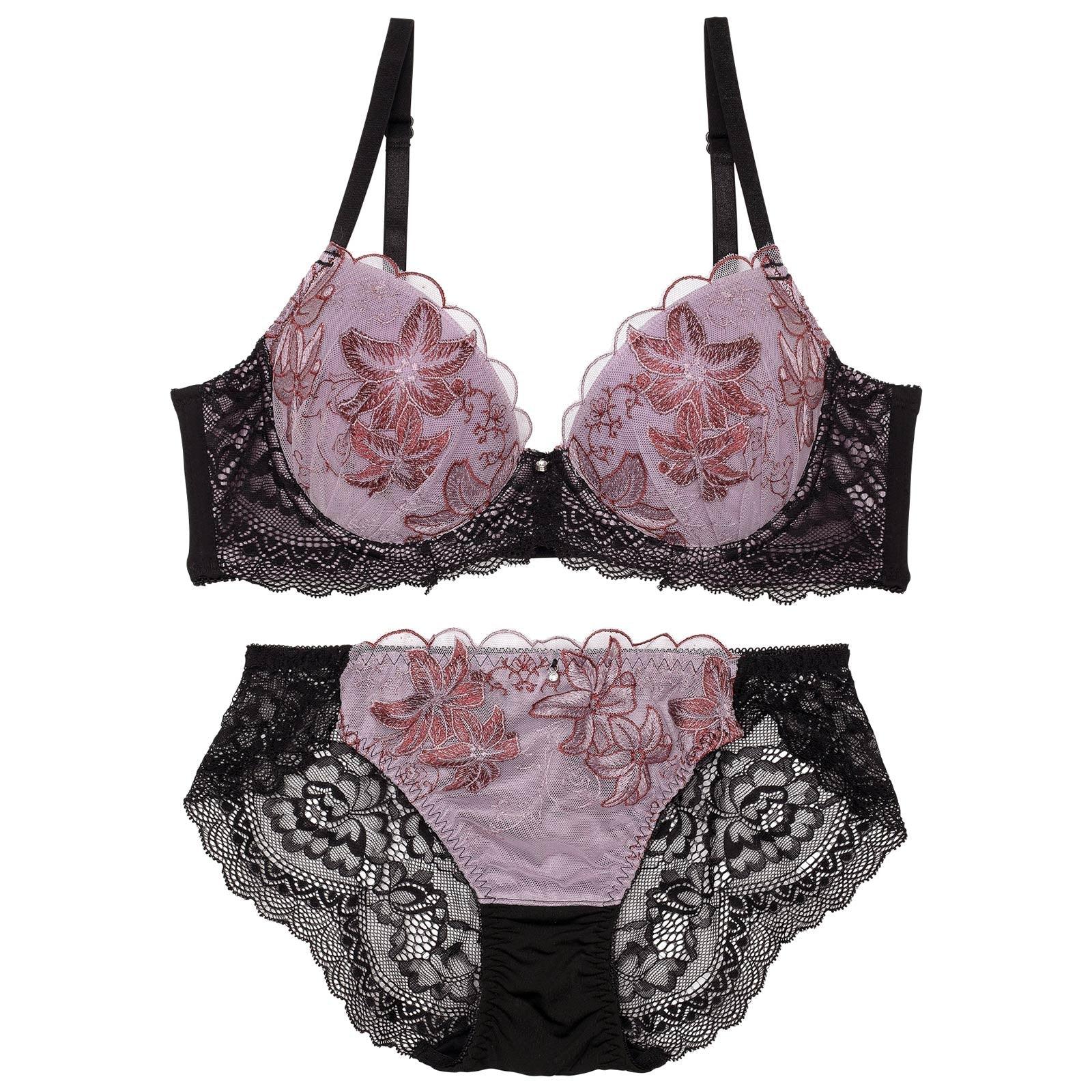 ダスティースカラップリリー育乳脇高ブラジャー&バック透けフルバックショーツ - 【公式】247Lingerie