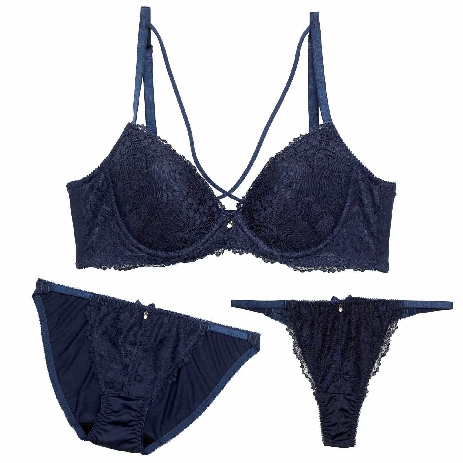 【3点セット】オールフラワーレーシィクロス育乳脇高ブラジャー&フルバック&Tバックショーツ