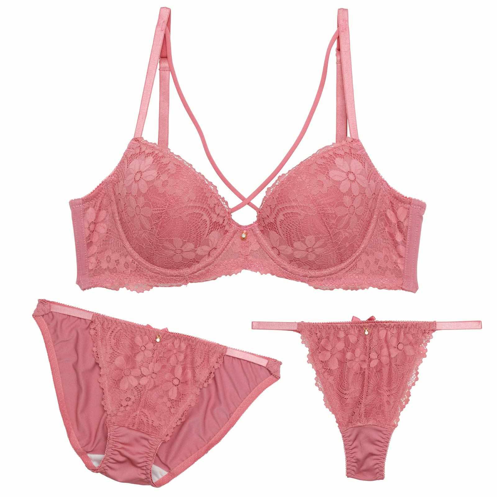 【3点セット】【GHIサイズ】オールフラワーレーシィクロス育乳脇高ブラジャー&フルバック&Tバックショーツ