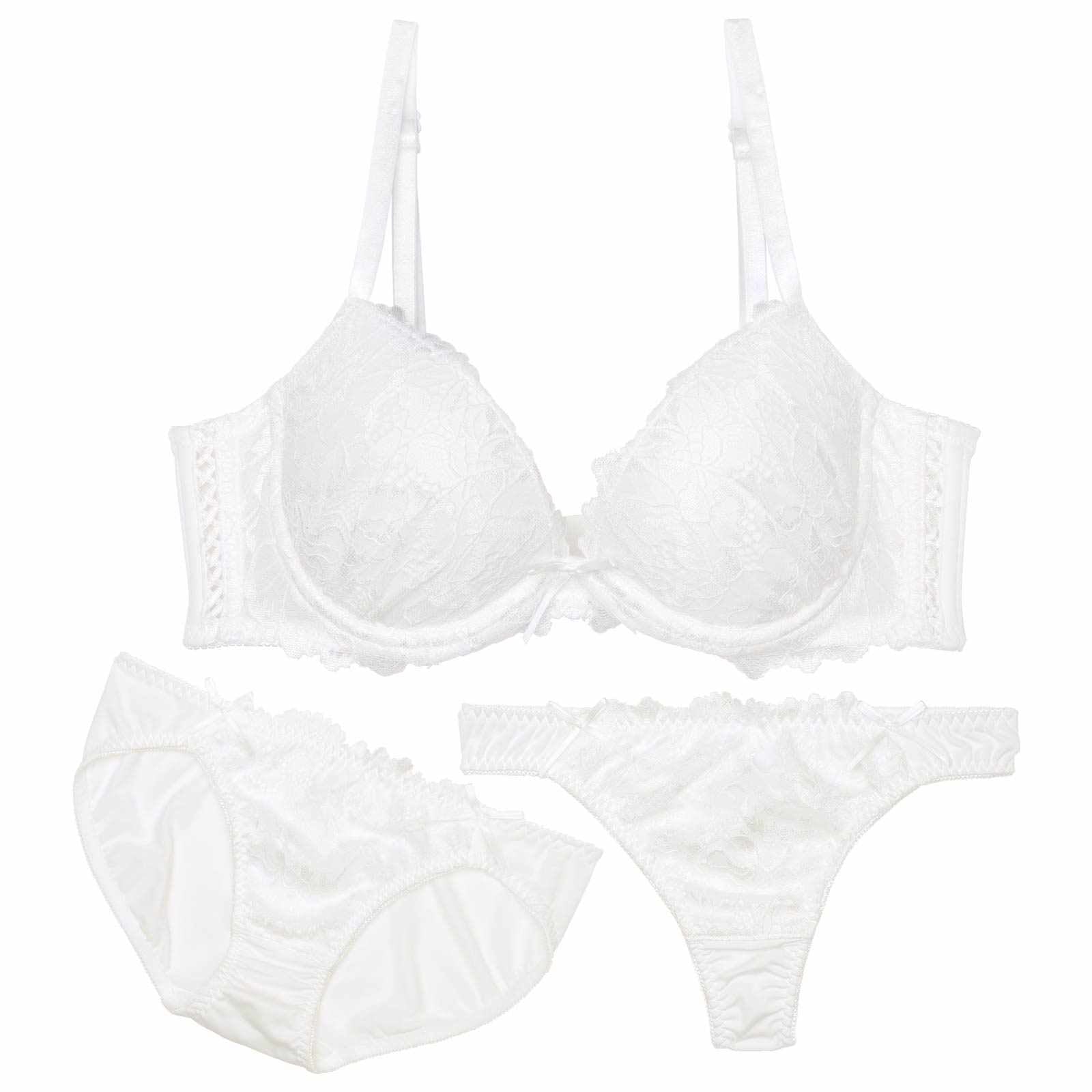 【3点セット】フェアリースピンドルレース育乳脇高ブラジャー&フルバック&Tバックショーツ