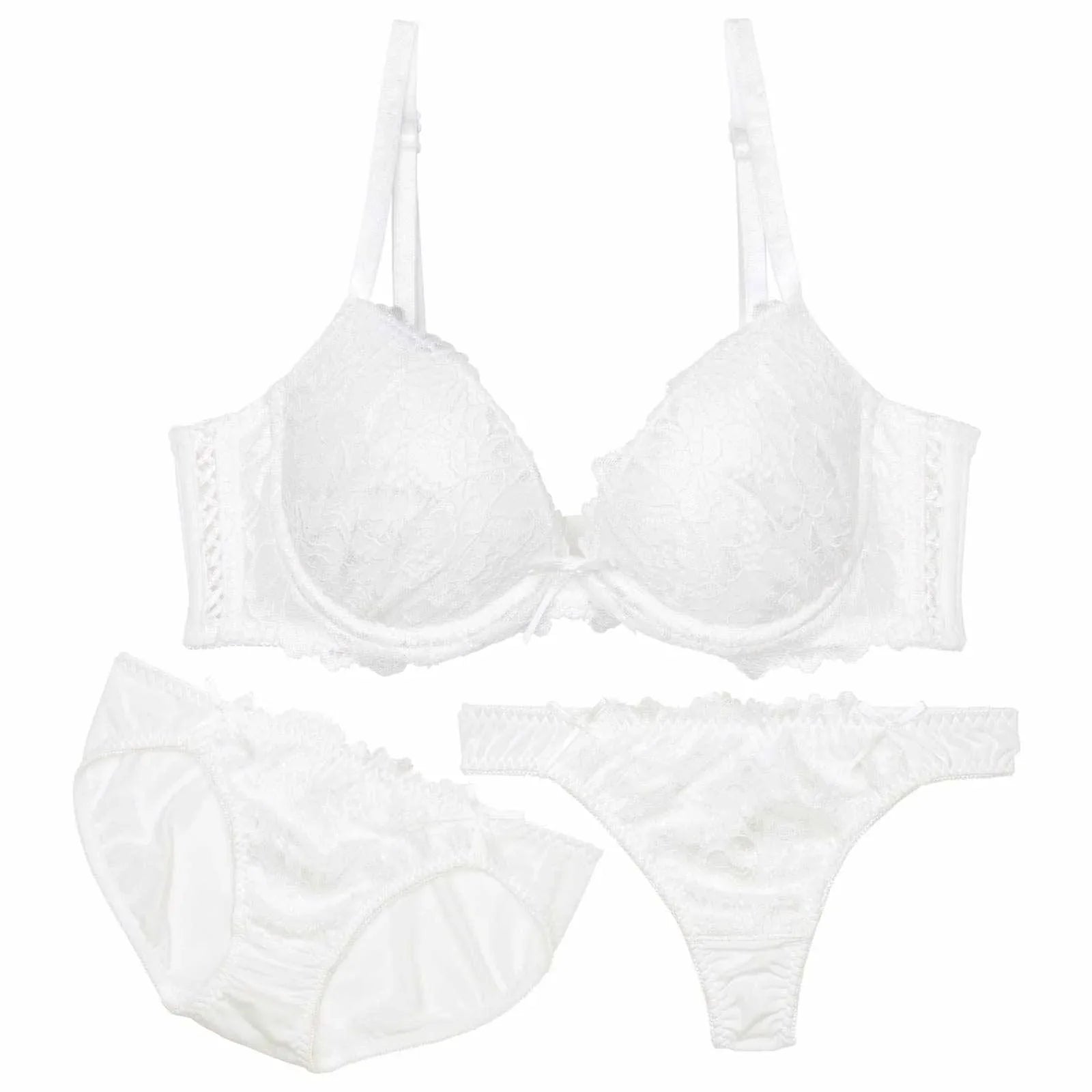 【3点セット】フェアリースピンドルレース育乳脇高ブラジャー&フルバック&Tバックショーツ