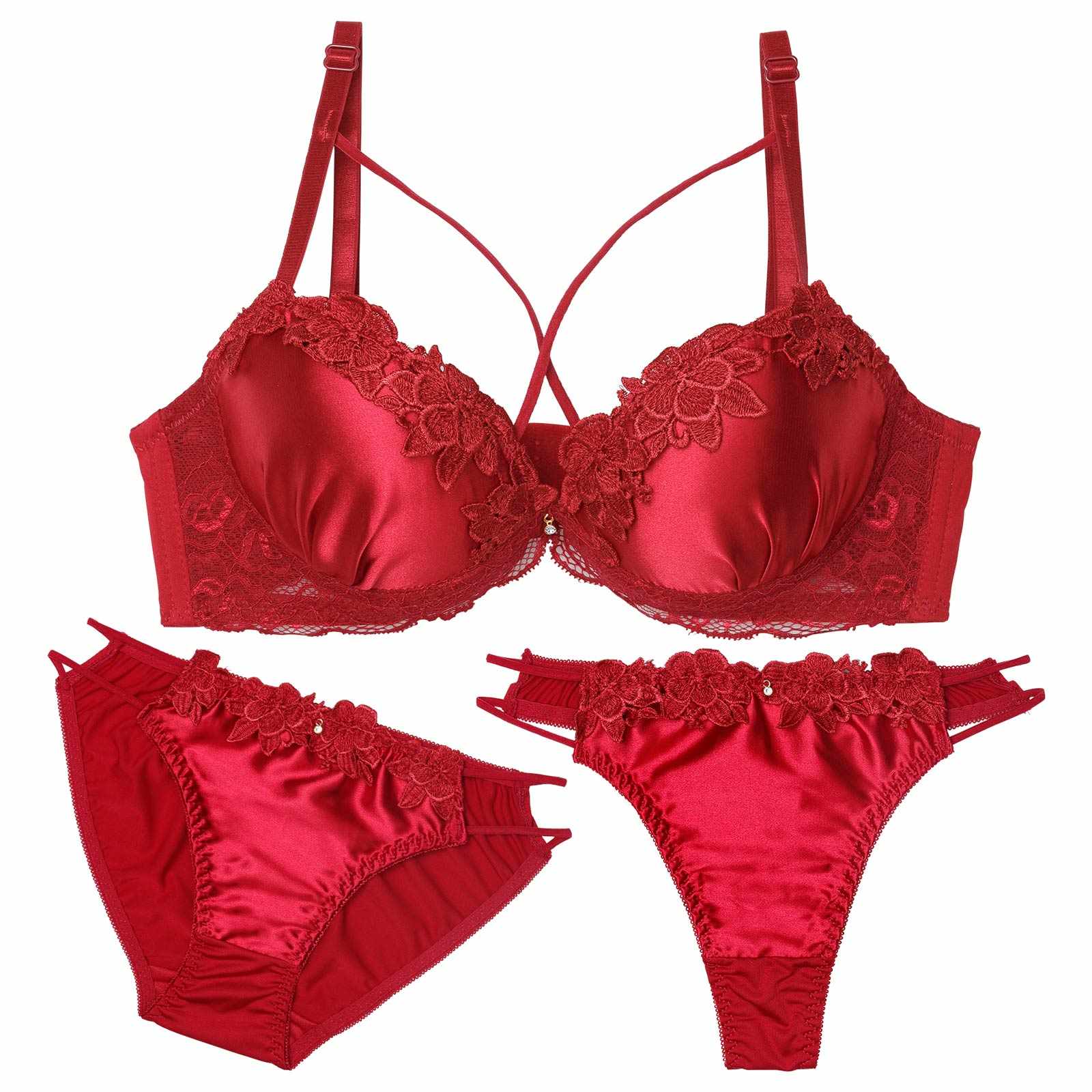 【3点セット】グロッシーブロッサムコード育乳脇高ブラジャー&フルバック&Tバックショーツ